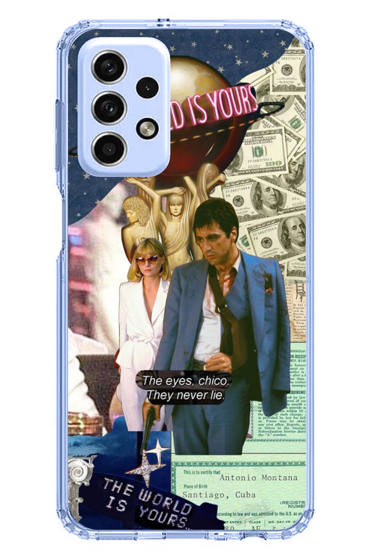 TechTree Samsung Galaxy A33 Uyumlu Elvira Hancock & Tony Montana Tasarımlı Şeffaf Silikon Kılıf