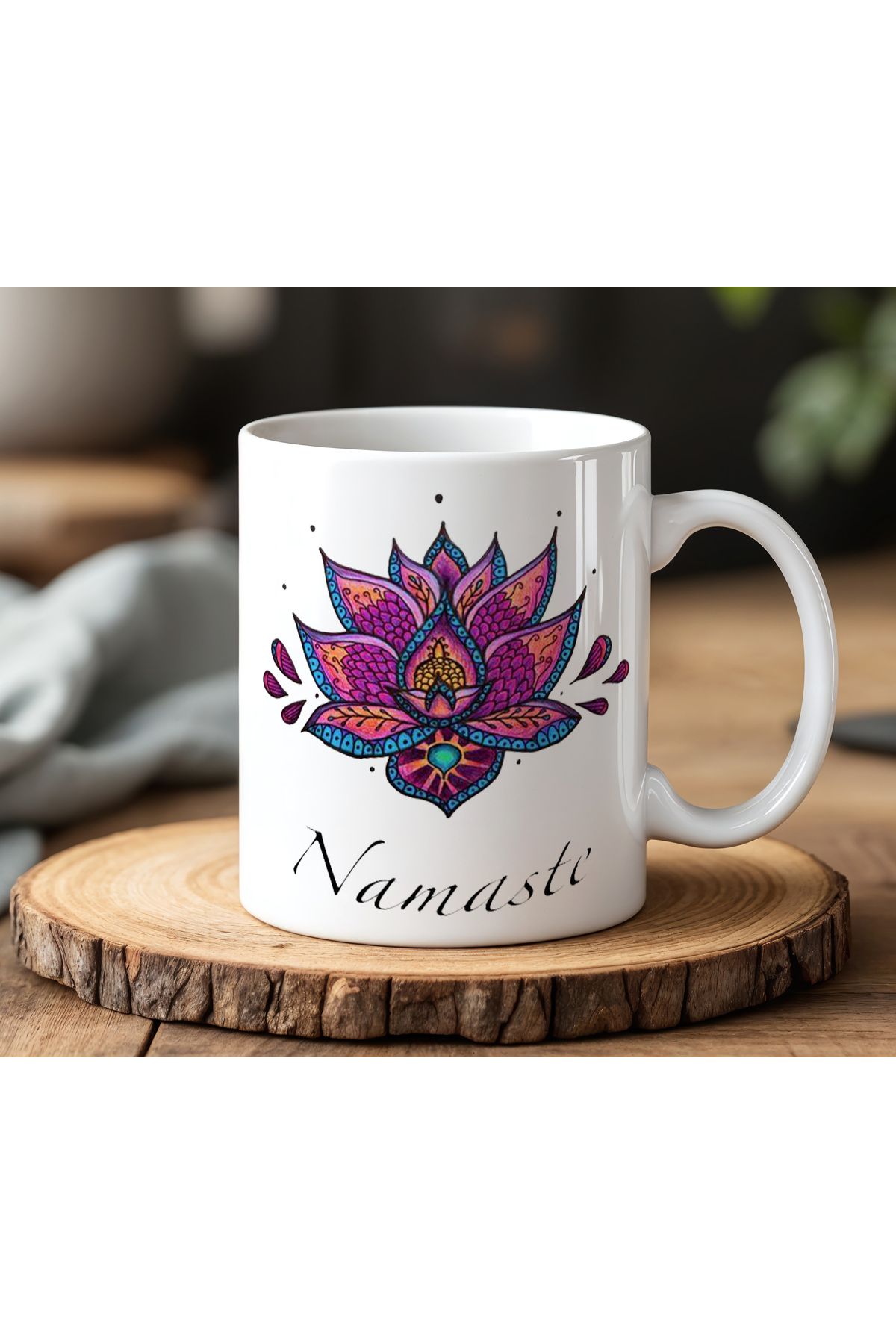 BB TRADE Namaste Görsel Tasarımlı Beyaz Seramik Baskılı Kupa Bardak 330ml