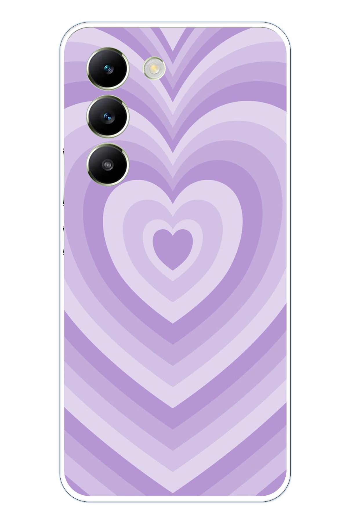 TechTree Vivo V30 Lite Uyumlu Mor Kalp Dalgalar Tasarımlı Şeffaf Silikon Kılıf