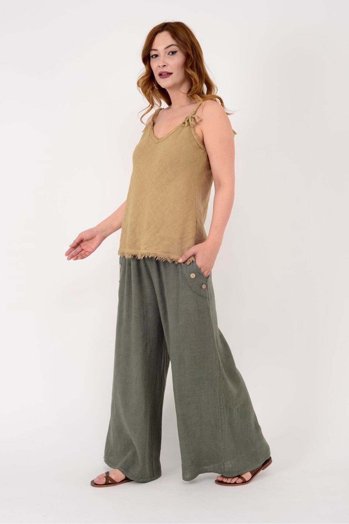 Park Moda Saçak Detaylı Askılı Keten Bluz