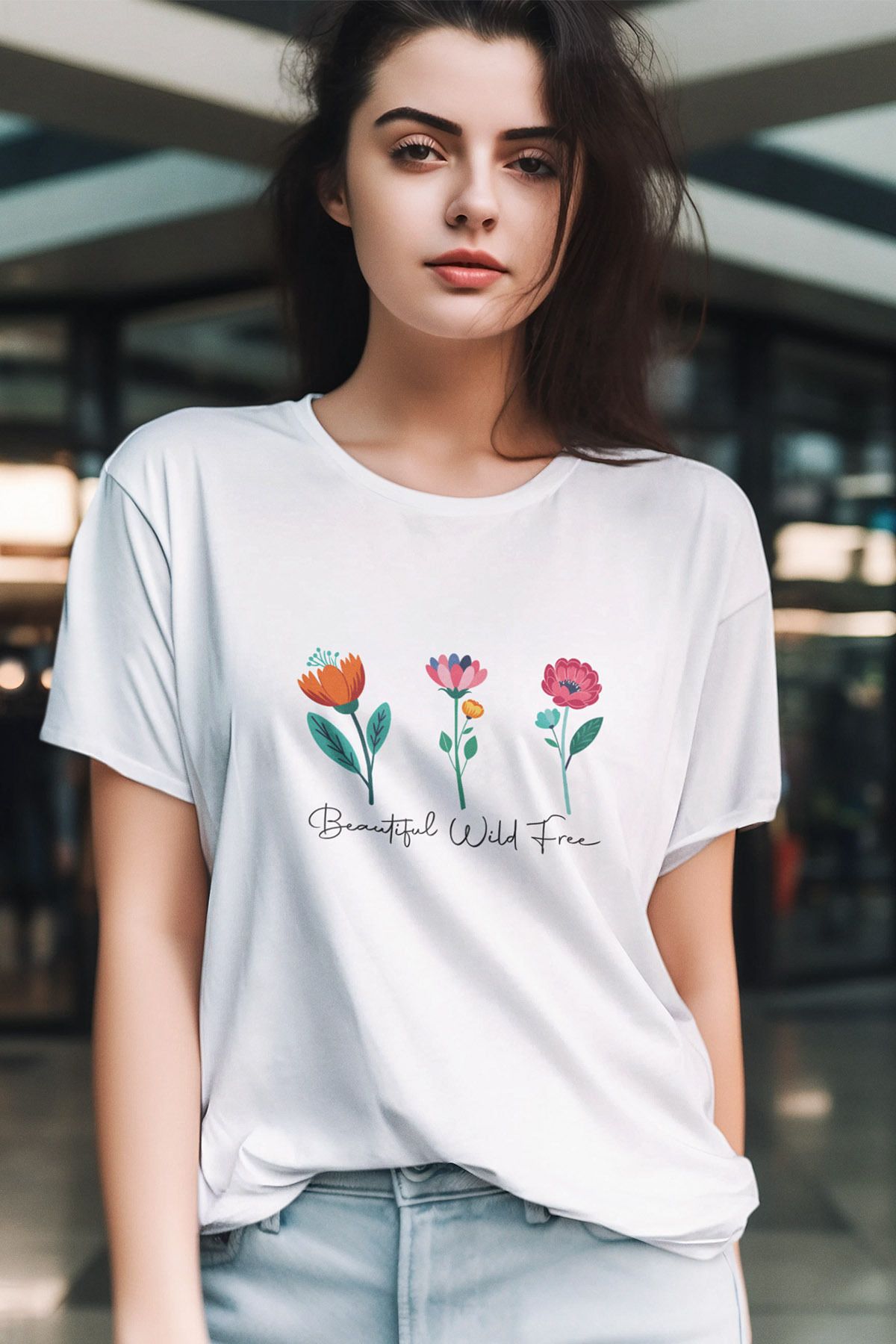 qoeuyl boutique Beatıful Wild Free Çiçek Baskılı Unisex T-Shirt