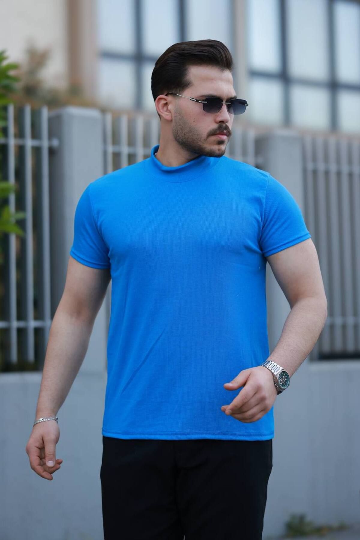 YONEZ MODA Erkek Rahat Kalıp Salaş Yarım Balıkçı Tişört