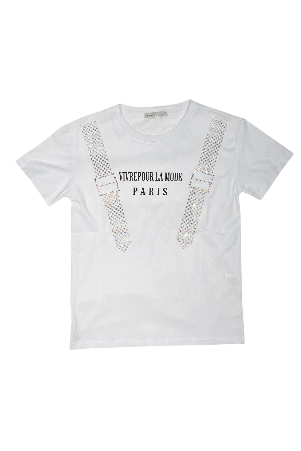 Ctn Kadın Paris Taşlı Baskılı T-Shirt