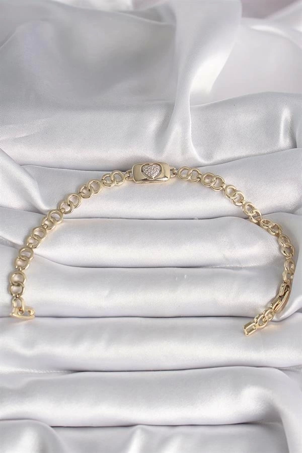 Lale Moda Pirinç Gold Renk Zirkon Taşlı Kalp Model Xuping Exclusive VIP Seri Kadın Bileklik