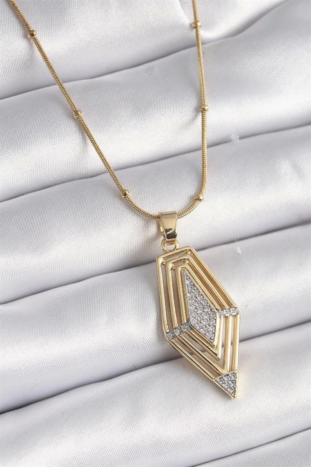 Lale Moda 316L Çelik Gold Renk Zirkon Taşlı Vintage Model Kadın Kolye
