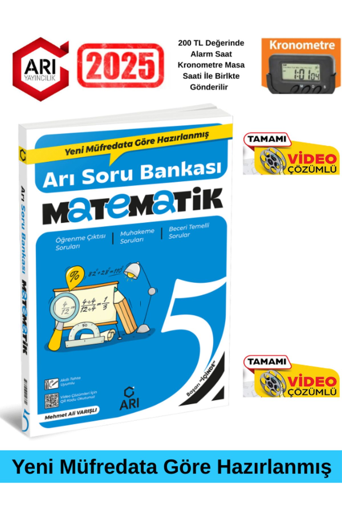 Arı Yayıncılık 5.Sınıf Matematik %100 Yeni Müfredat Video Çözümlü Soru Bankası+Kronometre