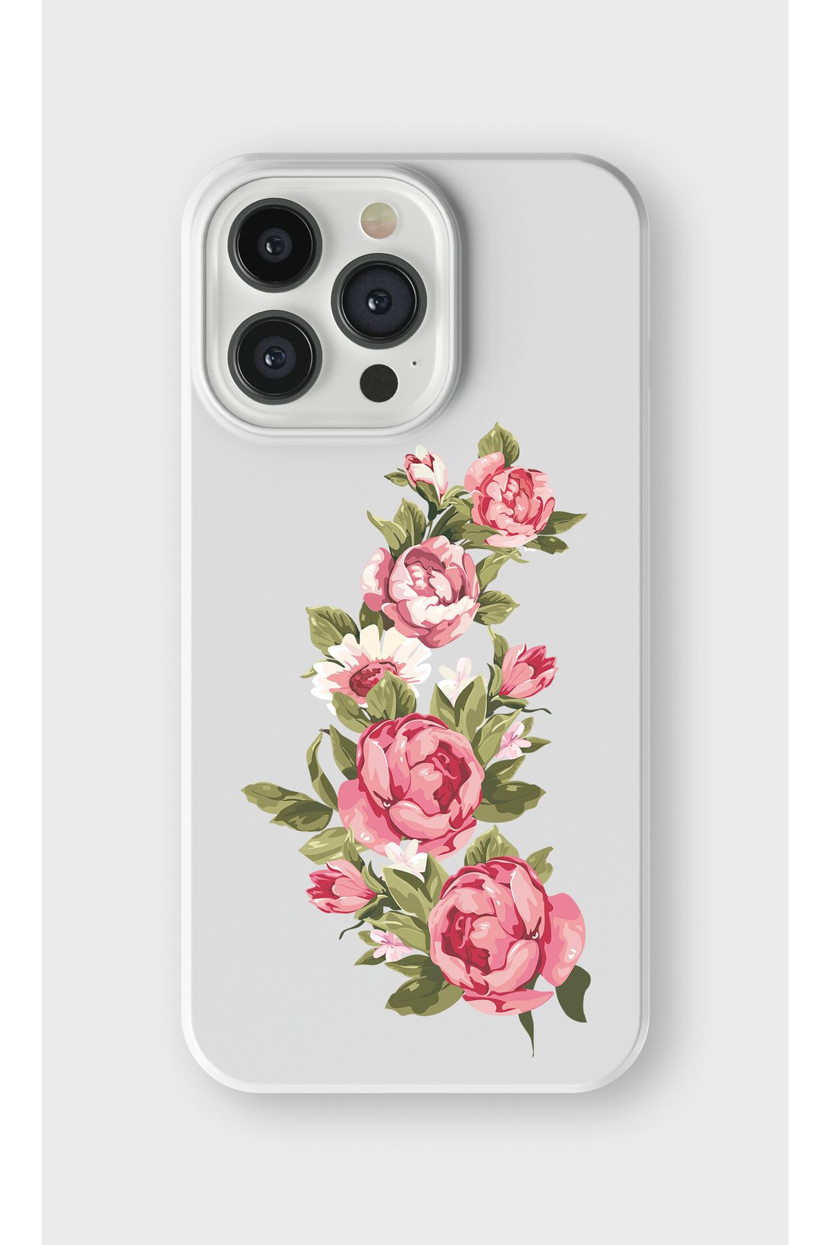 lelia iPhone 14 Pro Uyumlu Çiçek Tasarımlı İçi Kadife Lansman Beyaz Silikon Kılıf