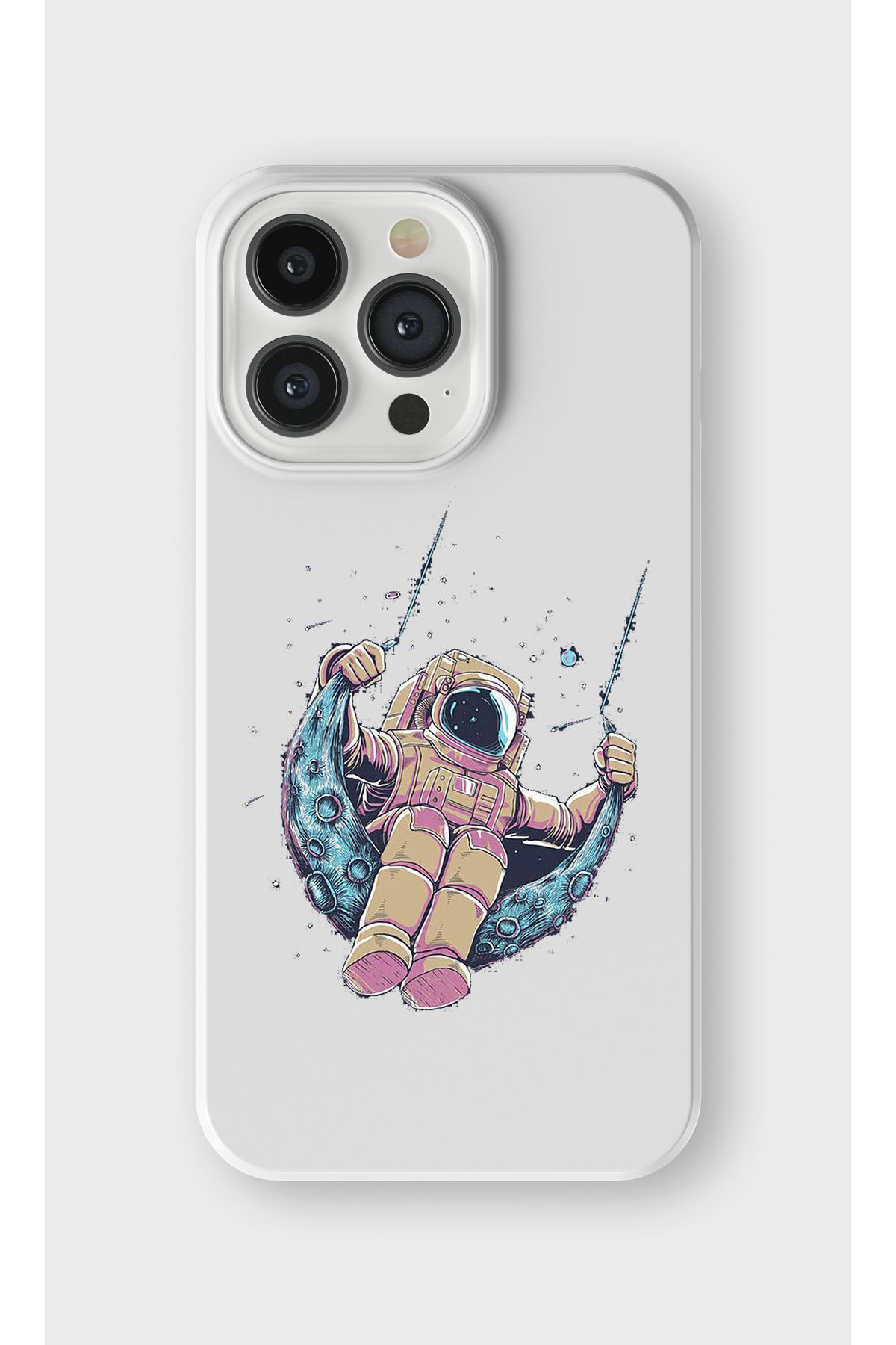 lelia iPhone 13 Pro Uyumlu Astronot Tasarımlı İçi Kadife Lansman Beyaz Silikon Kılıf