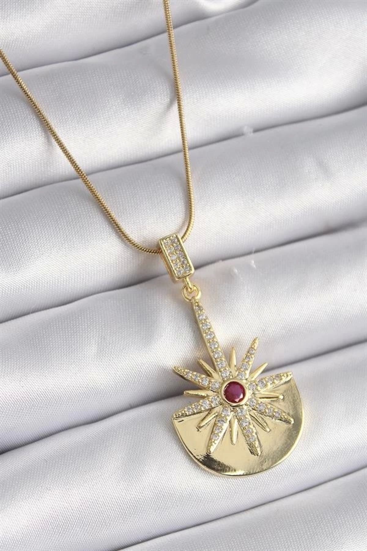 Lale Moda 316L Çelik Gold Renk Zirkon Taşlı Yıldız Model Kadın Kolye