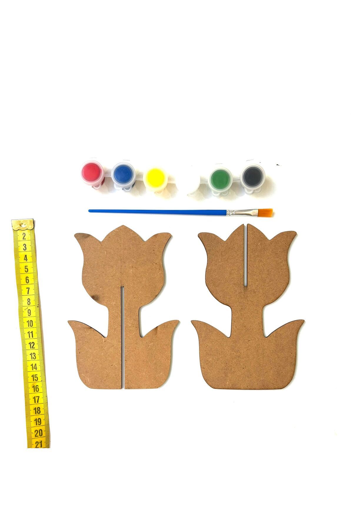 M&T WORKSHOP 10'lu LALE ÇİÇEK DİK DURABİLEN Ahşap Boyama (10 BOYA+10 FIRÇA)
