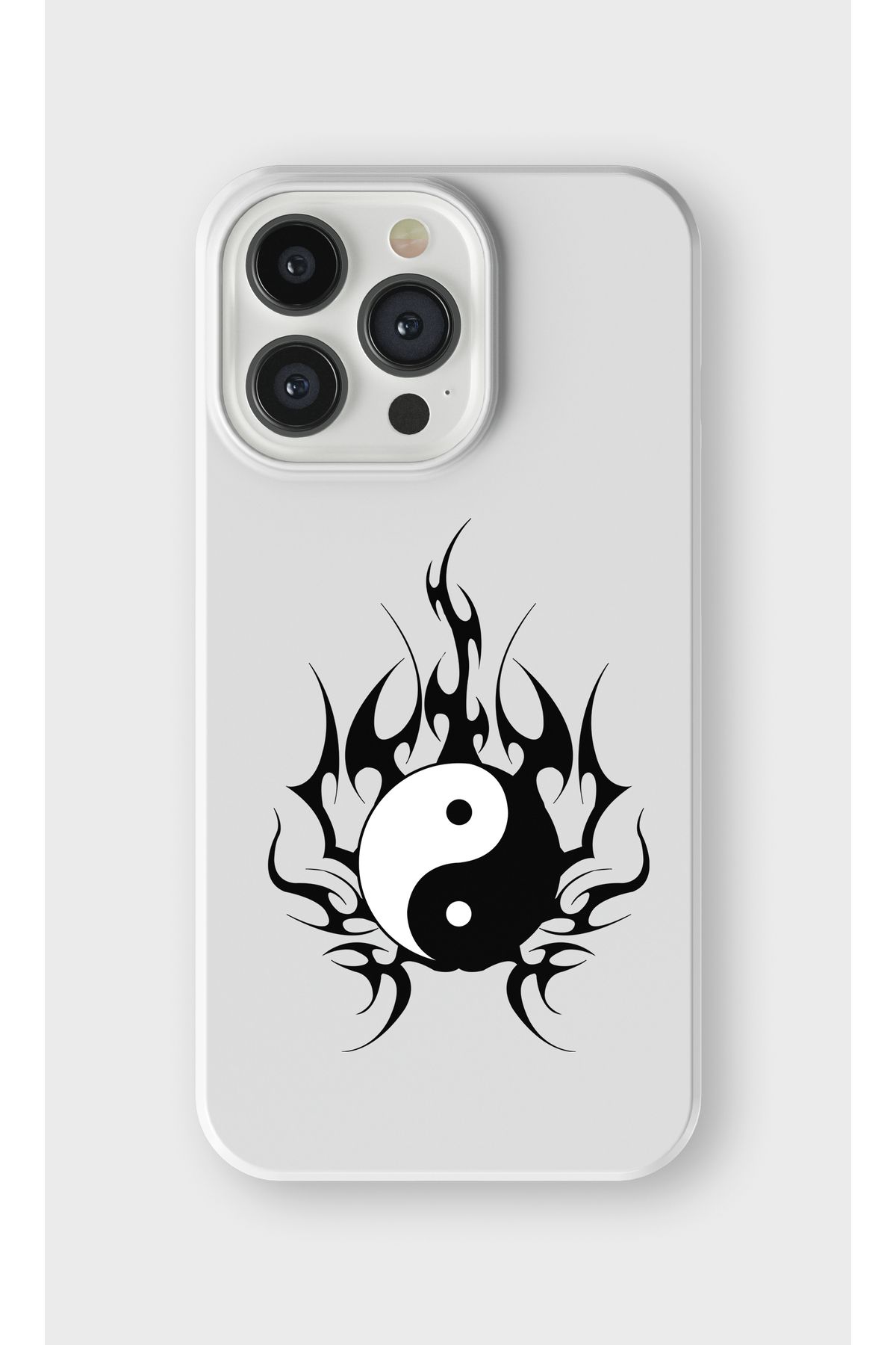 lelia iPhone 14 Pro Max Uyumlu Ying Yang Tasarımlı İçi Kadife Lansman Beyaz Silikon Kılıf