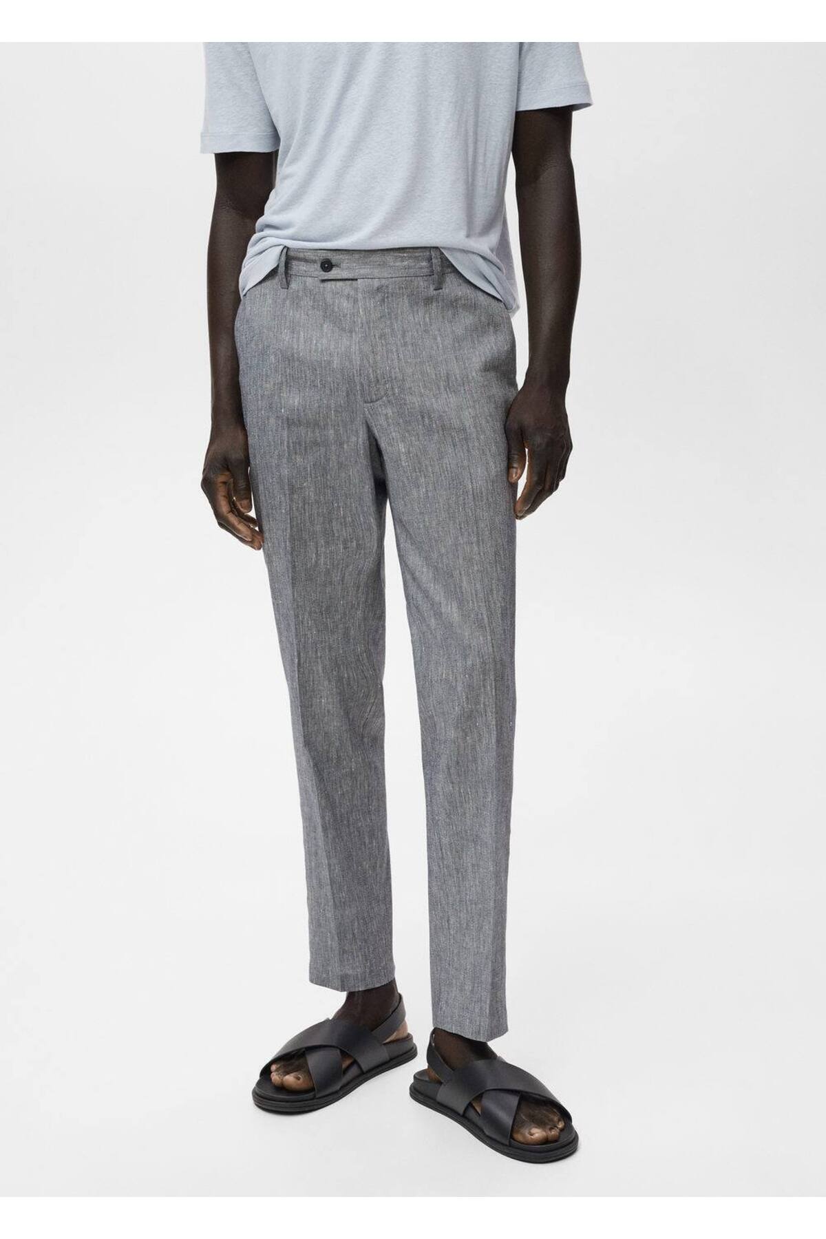 Dar kesimli keten pantolon