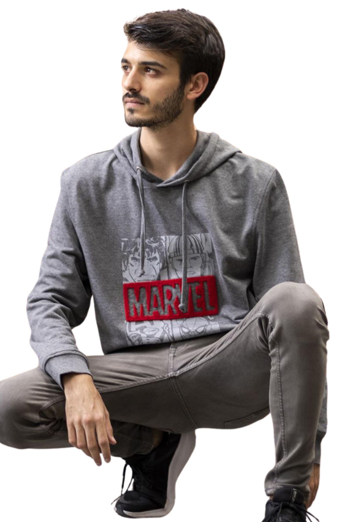 Marvel-Men's hoodie, 100% cotton, gray, size L, Marvel 7