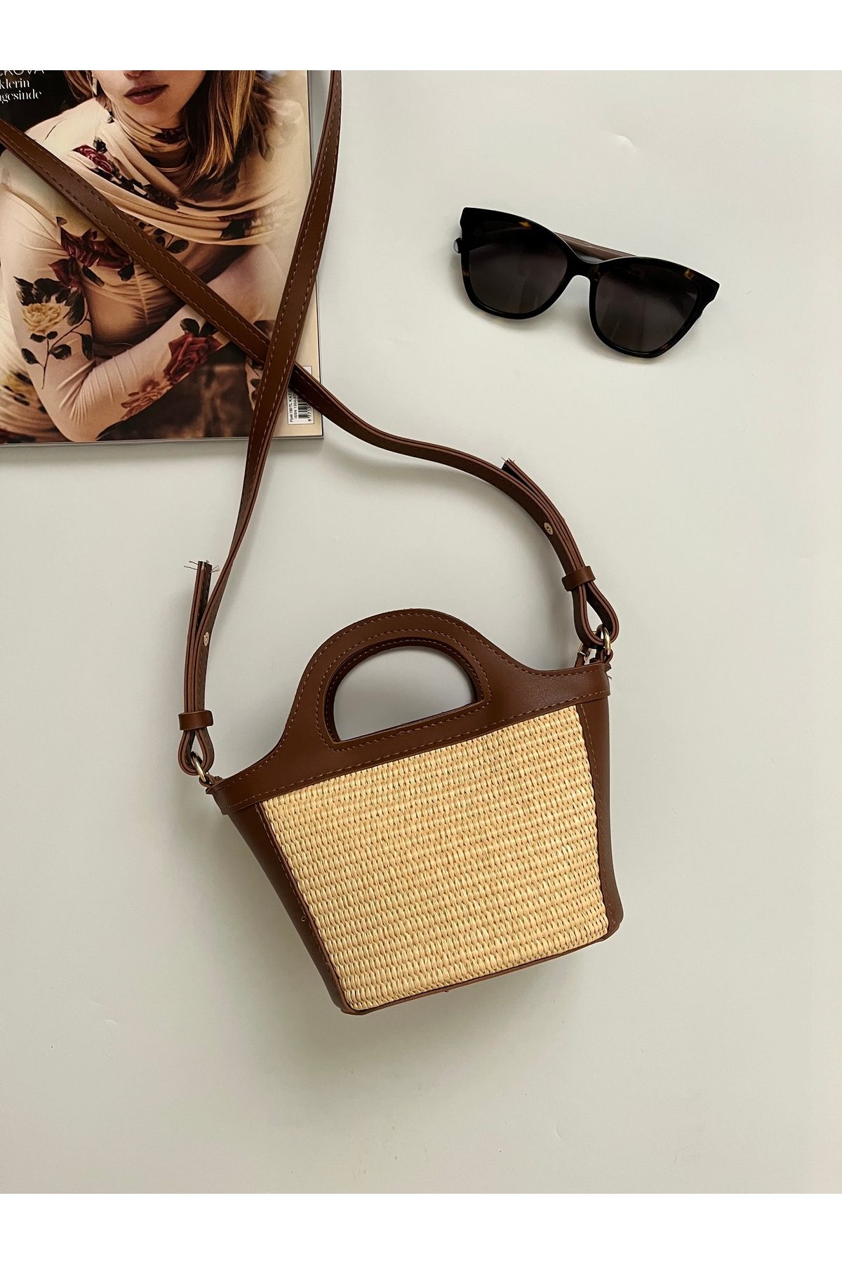 Babydoll Bag Kadın Mini Hasır Ayarlanabilir Çapraz Askılı Çanta (Toz Torbalı)