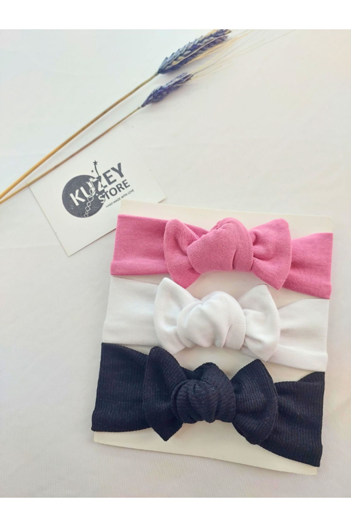 KUZEY STORE Kız Bebek 0-3 Yaş Uyumlu 3'lü Bandana Seti | Pamuklu ve Elastik