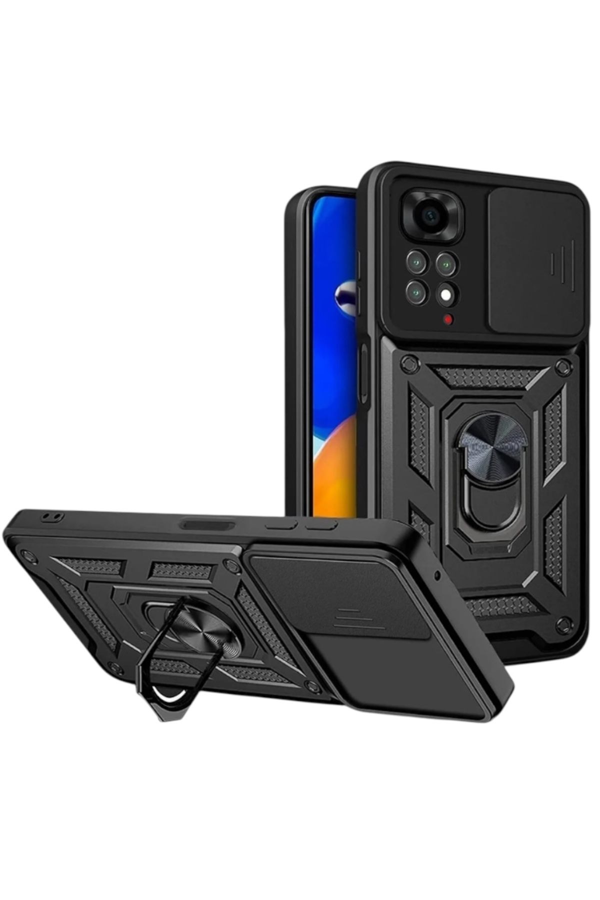 KILIF HOUSE Xiaomi Redmi Note 12 Pro 4G Uyumlu Kamera Korumalı Sürgülü Koruyucu Standlı Armor Tank Kılıf