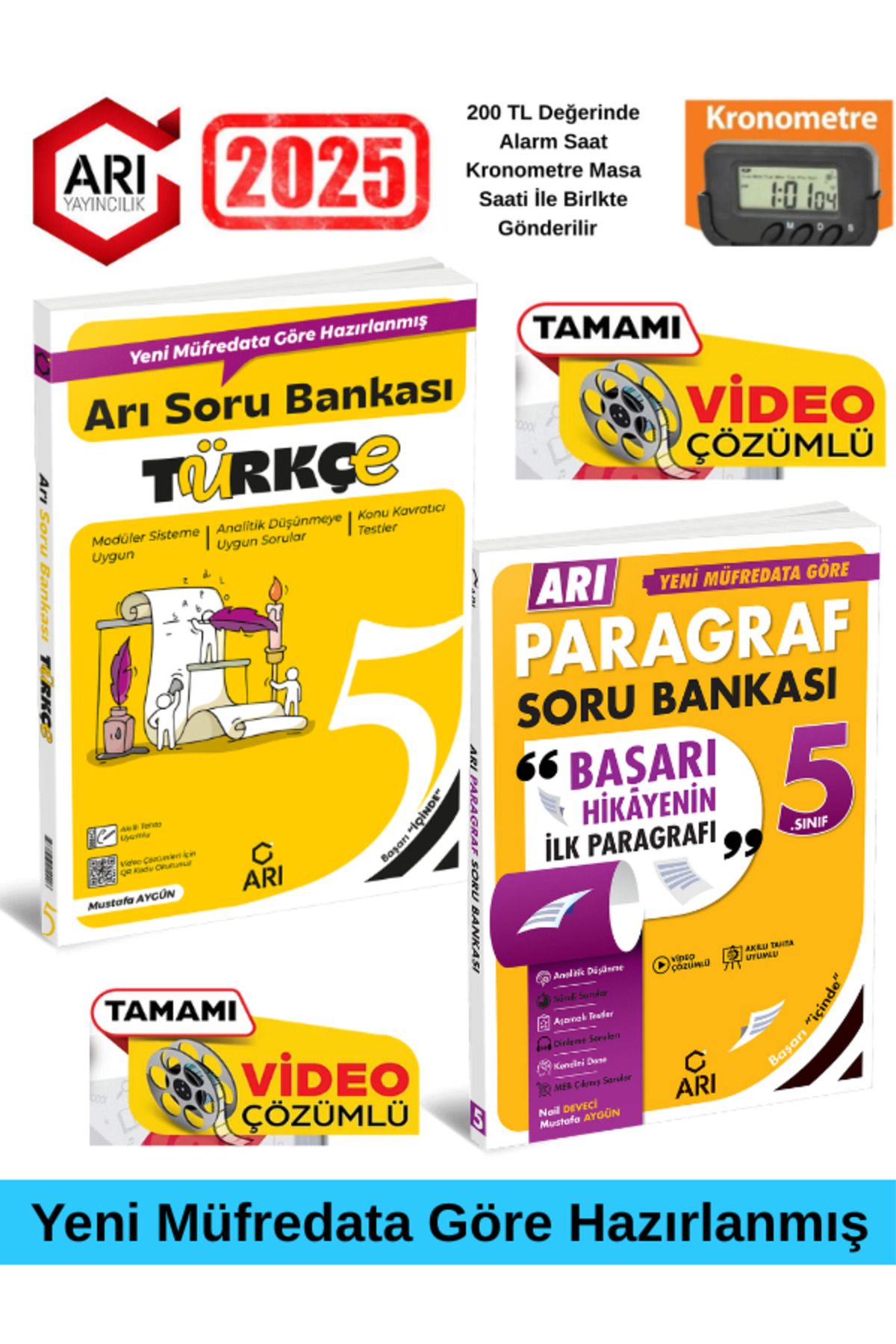 Arı Yayıncılık 5.Sınıf Türkçe-Paragraf %100 Yeni Müfredat Video Çözümlü Soru Bankası+Kronometre