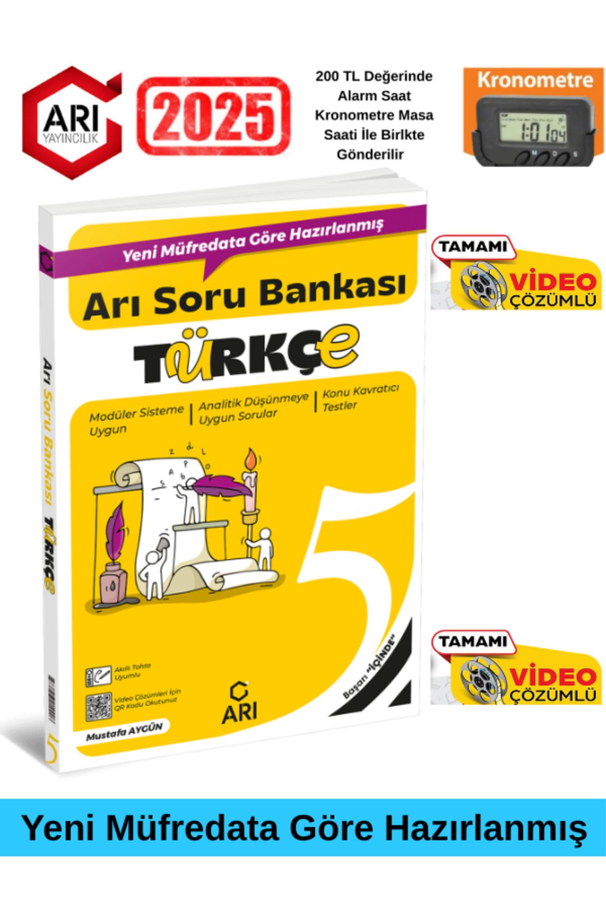 Arı Yayıncılık 5.Sınıf Türkçe %100 Yeni Müfredat Video Çözümlü Soru Bankası+Kronometre
