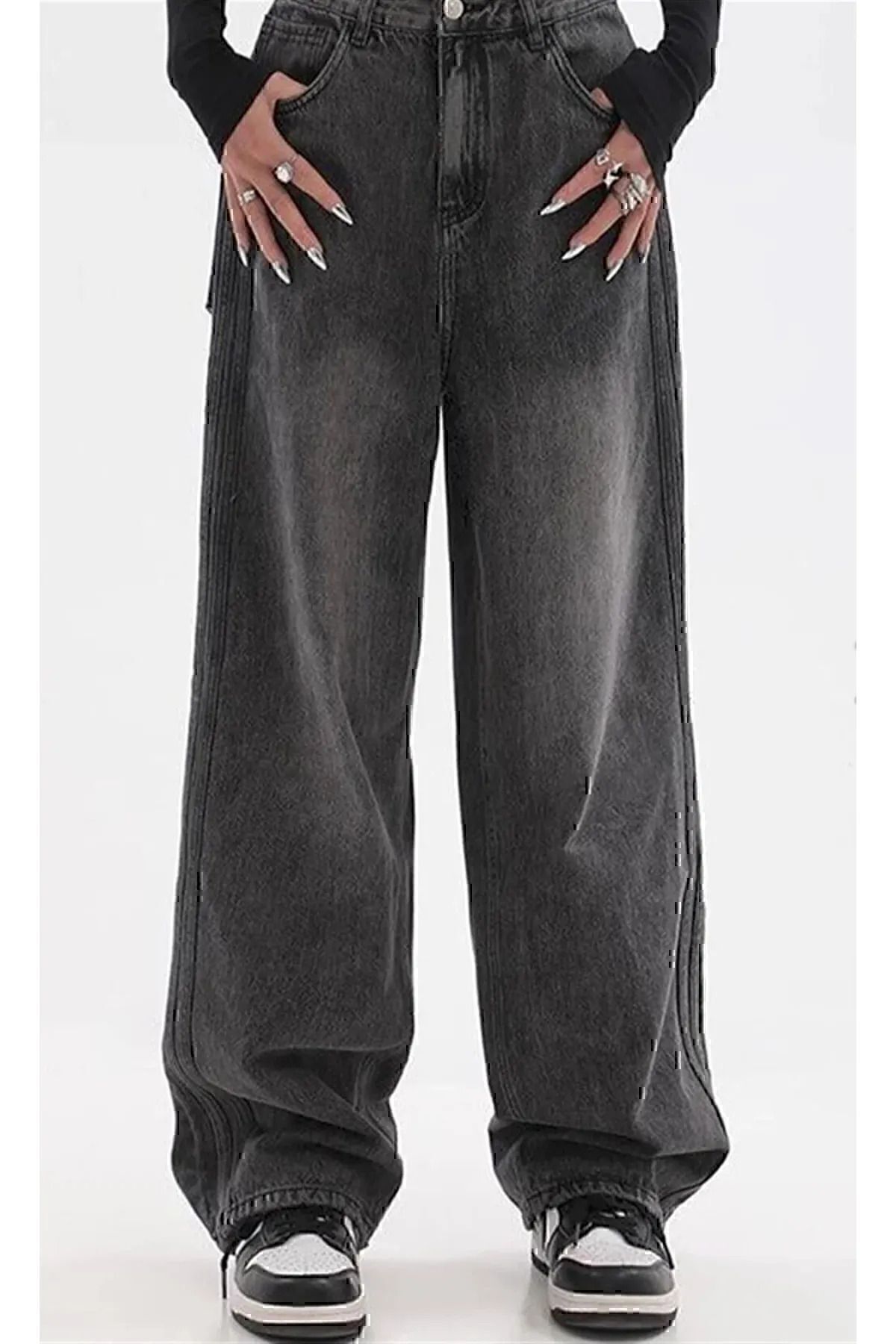 ramcy Pofidi Vintage Siyah Yıkamalı Baggy Jeans Pantolon