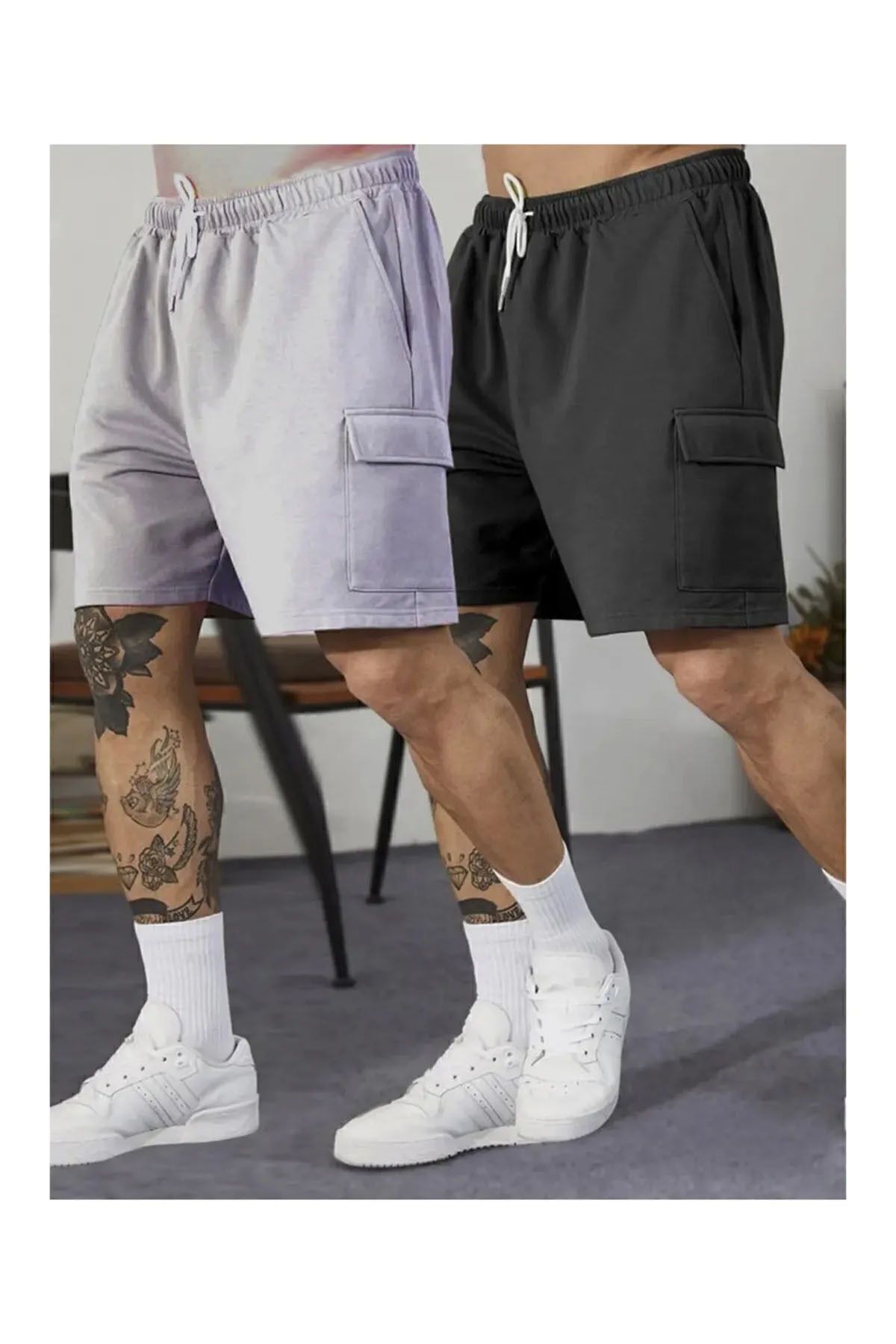 DWN WEAR 2'si 1 Arada Yazlık Pamuklu Kargo Cepli Beli Lastikli Spor Şort