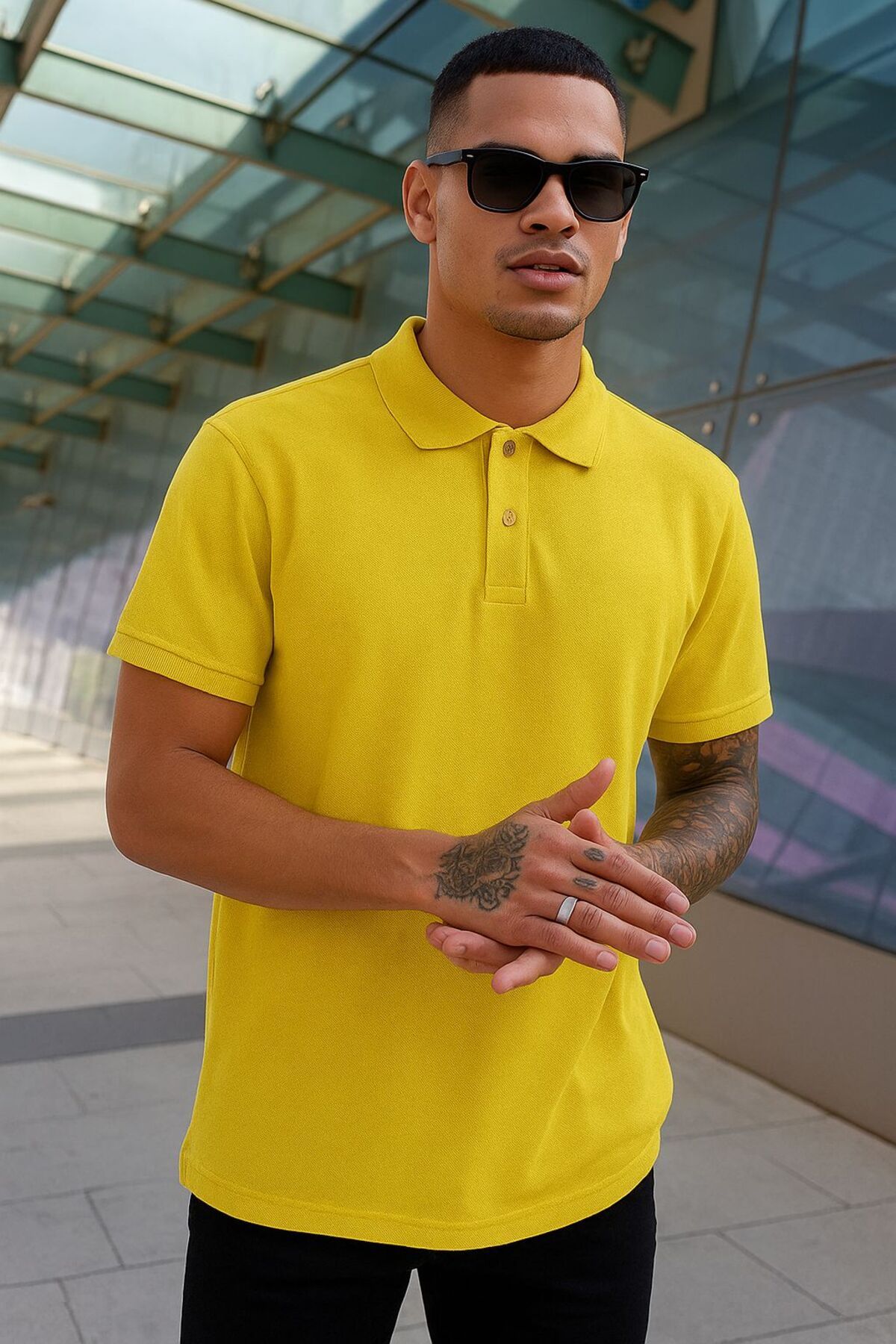 EKZMODA Regular Fit Sarı Erkek Polo Yakalı T-shirt