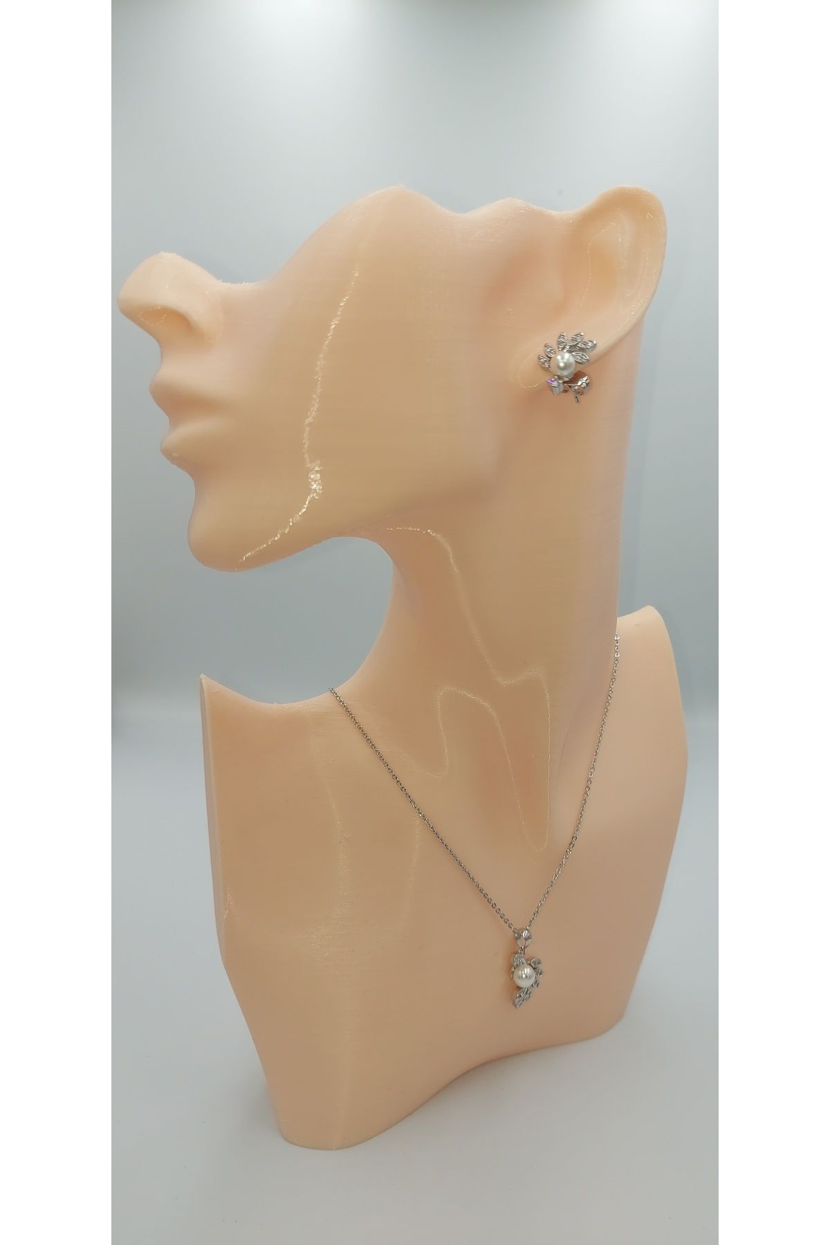 YSX JEWELRY YSX İncili Gümüş Renk Kolye ve Küpe Takımı