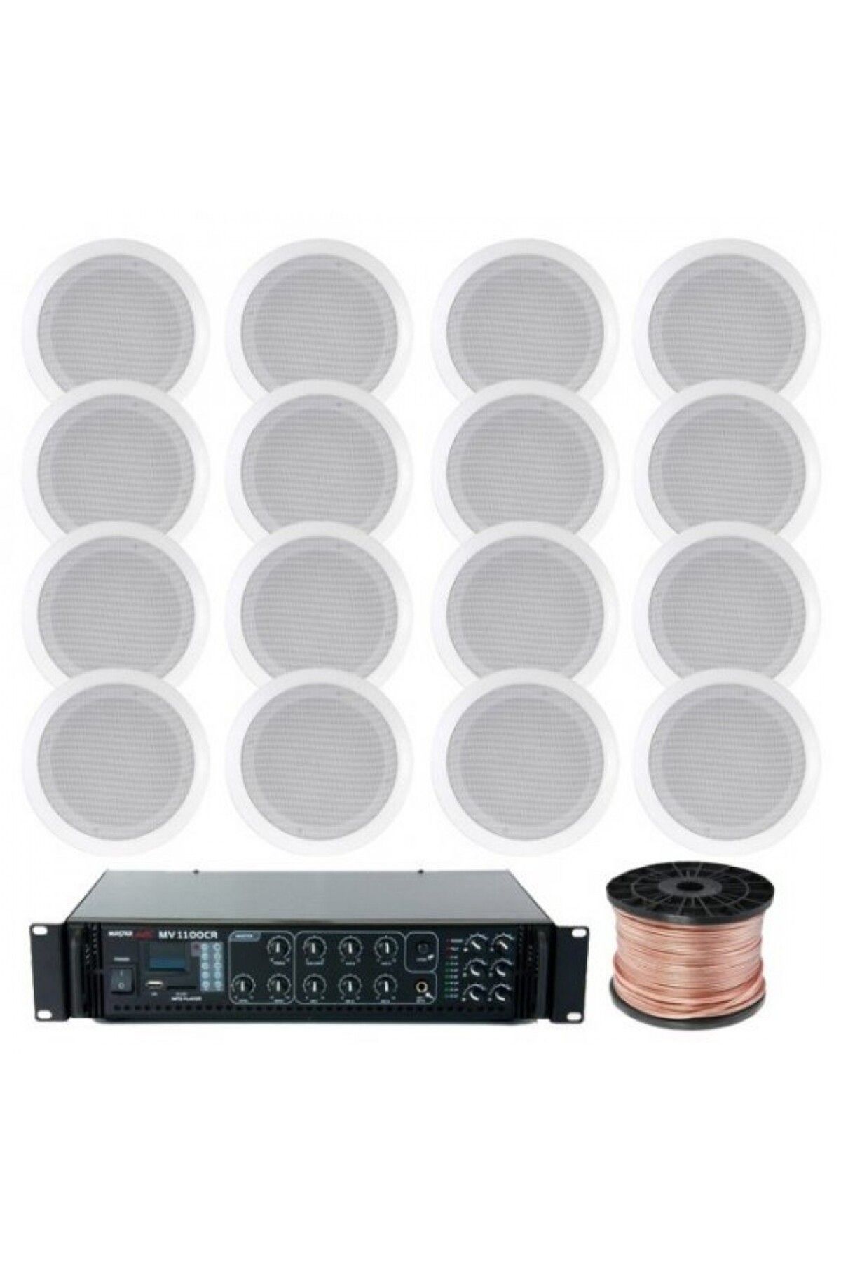 Audiosat Sistem Audio Ambiental, 16 X Boxe Incastrabile Un Amplificator, 120w, Usb, Fm, Alb, 100m Cablu - One Size