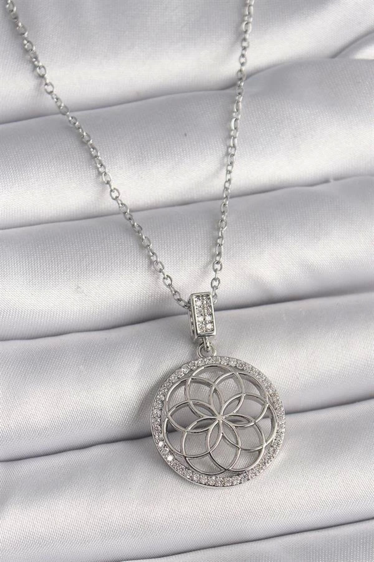 Lale Moda 316L Çelik Gümüş Renk Zincir Zirkon Taşlı Lotus Model Kadın Kolye