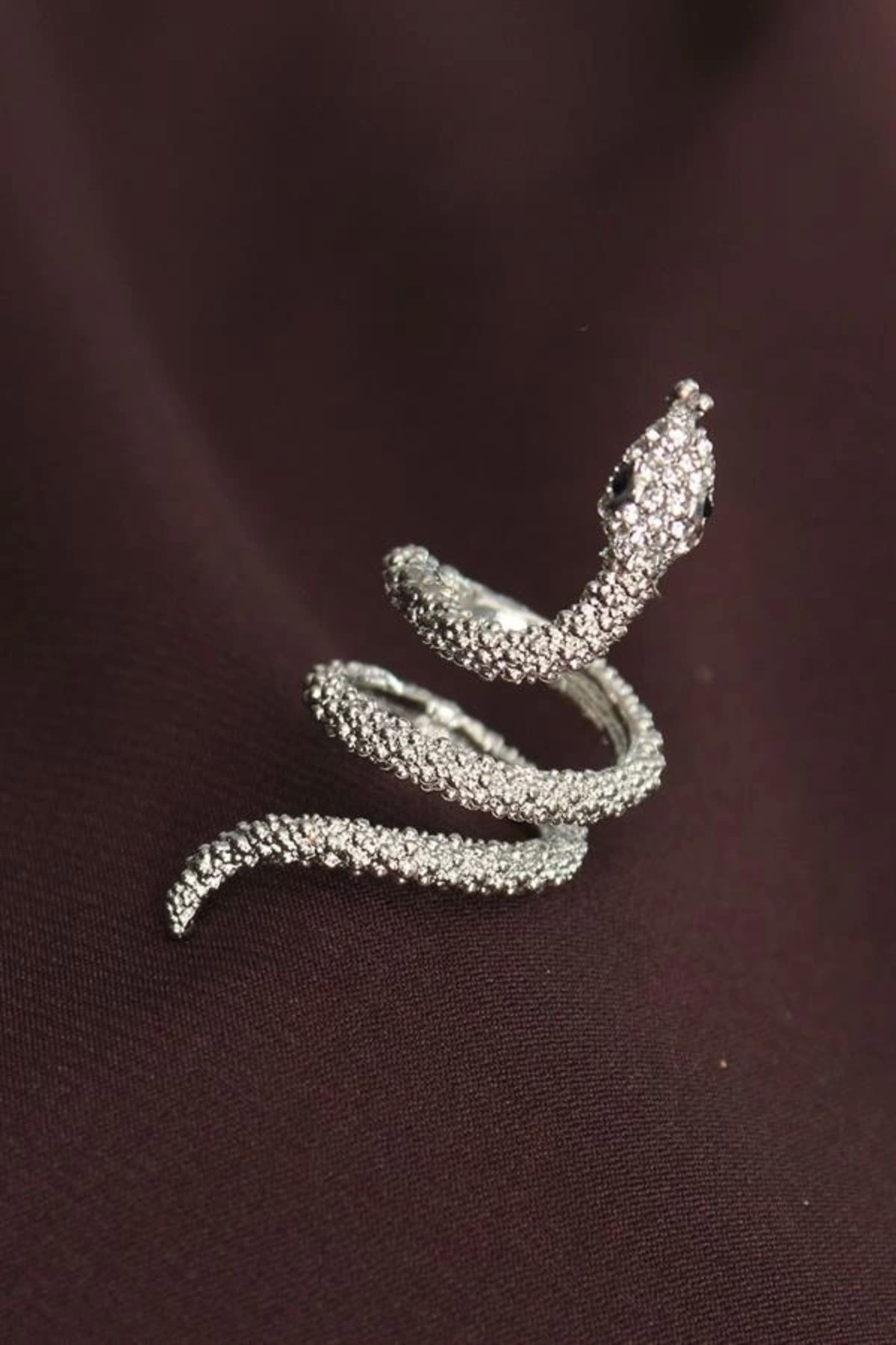 Lale Moda Ayarlanabilir Silver Renk Zirkon Taşlı Yılan Yüzük