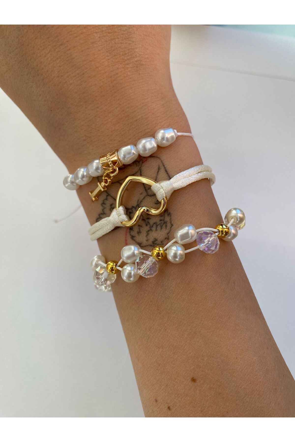 Ailahandmade Beyaz İncili 3lü Bileklik