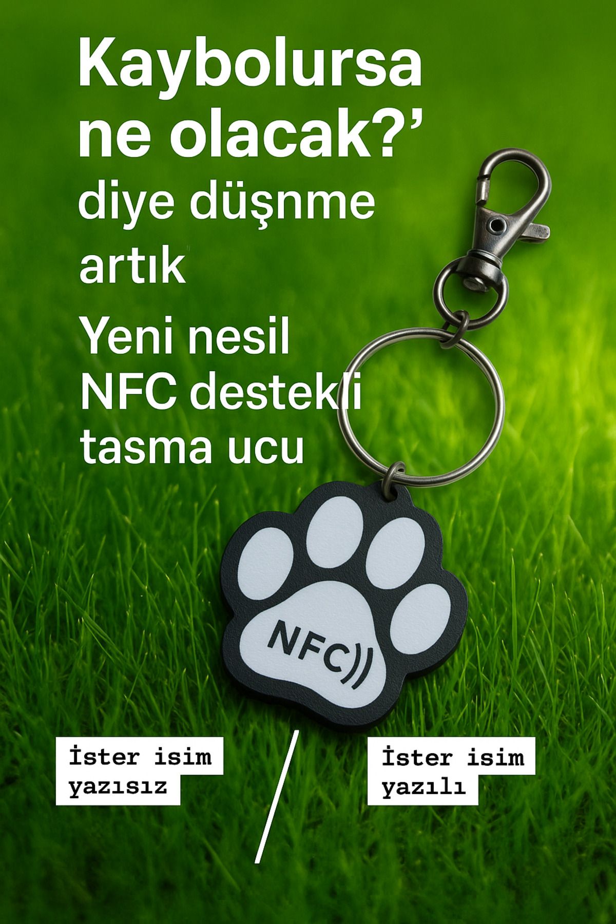 HangarTeknoloji NFC Akıllı Tasma Ucu – Kedi & Köpekler İçin Temassız Bilgi Etiketi | Yazılı/Yazısız Seçenekli