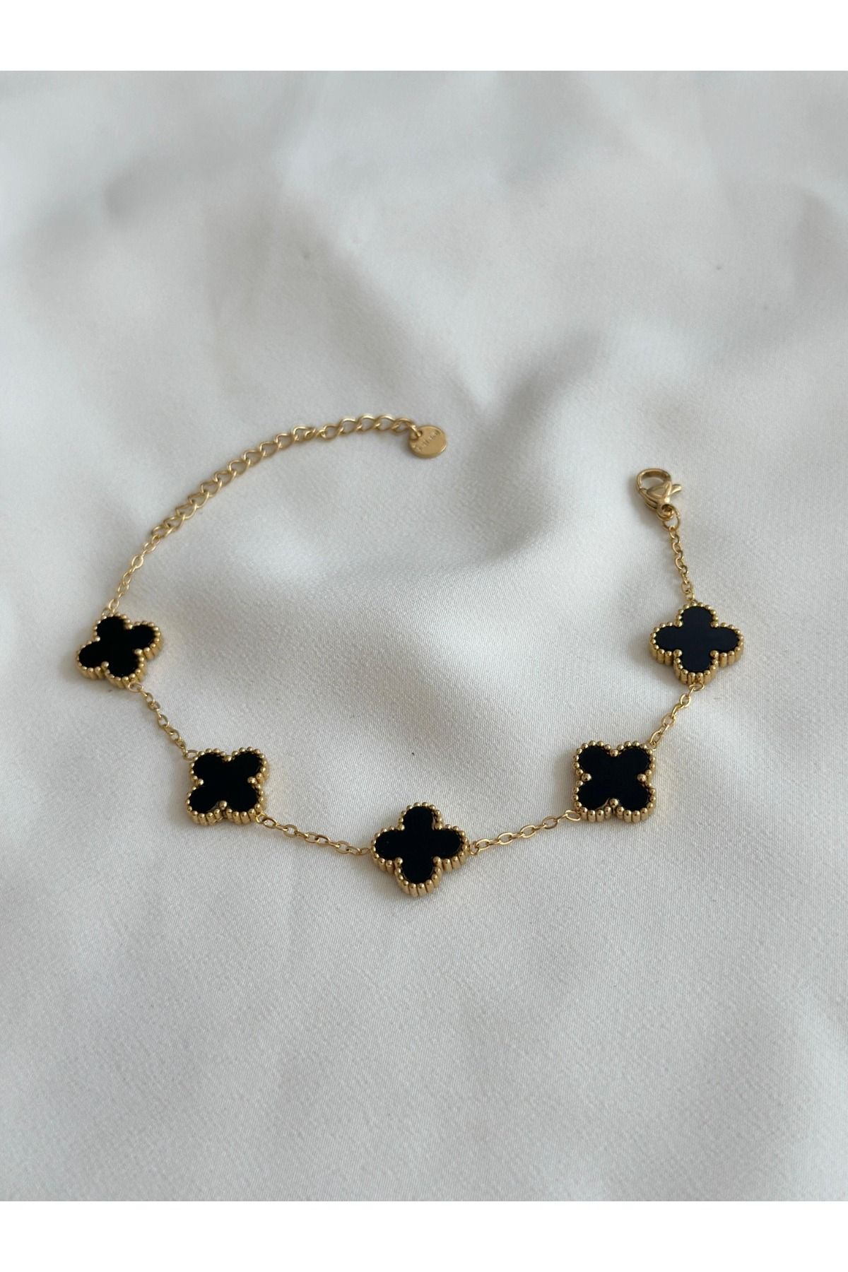 BessyJewelry Çelik Siyah Mineli Yonca Bileklik