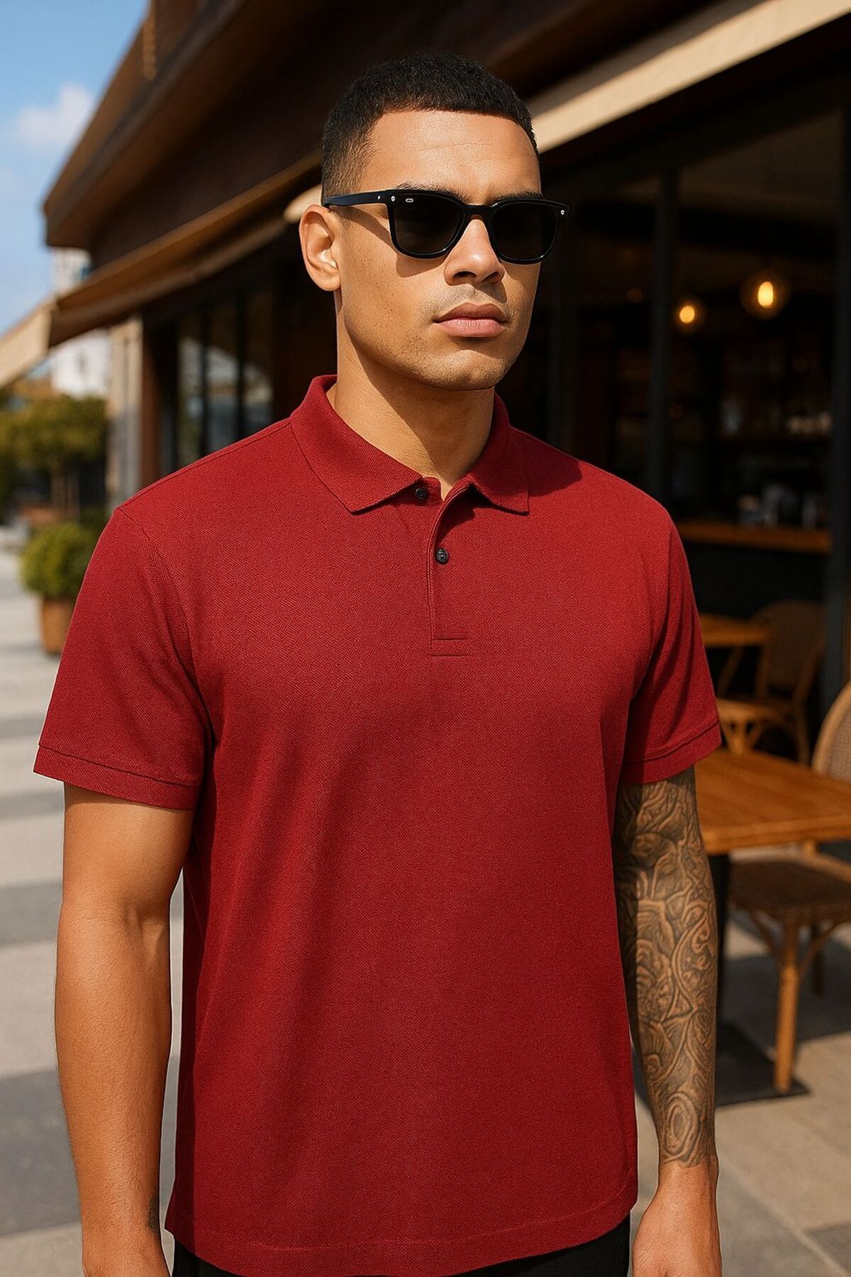 EKZMODA Regular Fit Bordo Erkek Polo Yaka Tshirt - Bordo Polo Yaka Tisort Erkek T-shirt