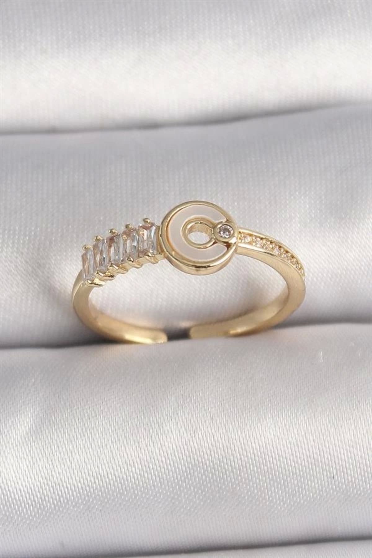 Lale Moda Pirinç Gold Renk Zirkon Taşlı Ayarlanabilir Kadın Yüzük