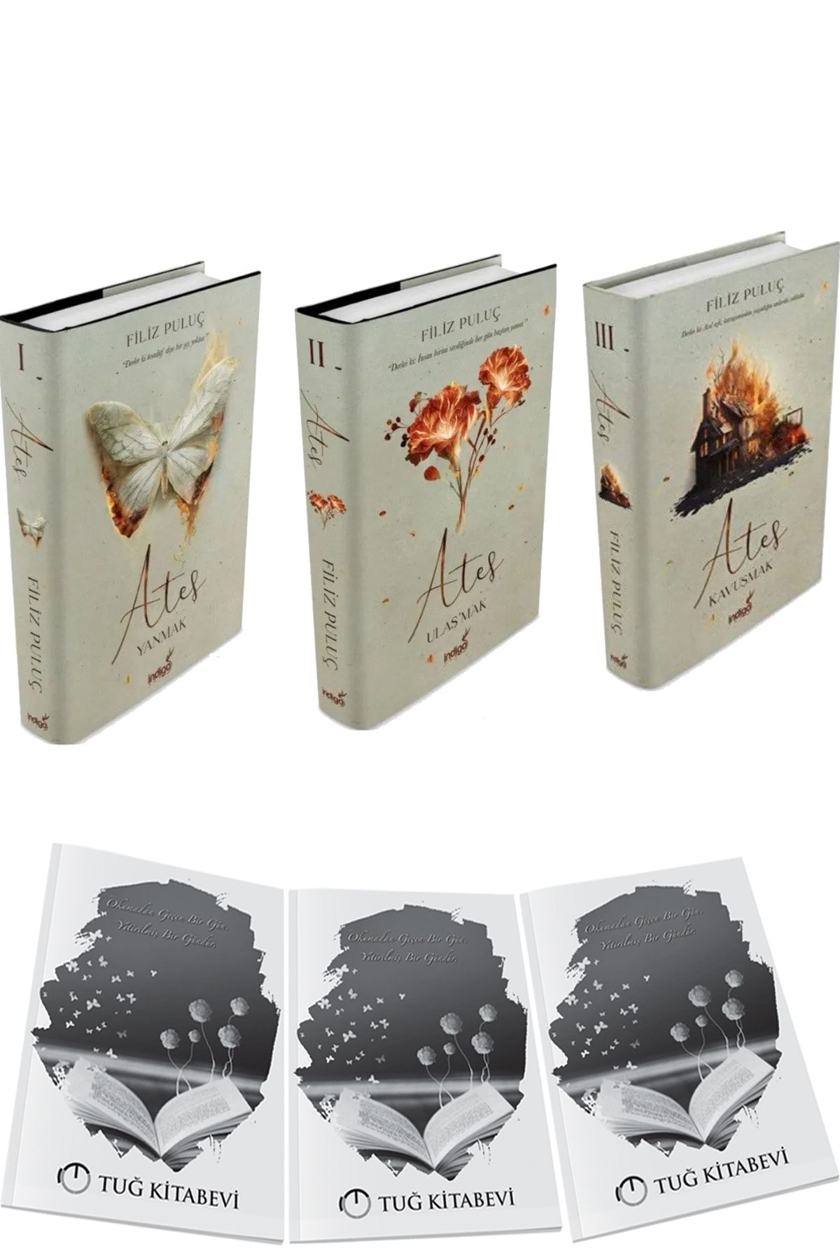 İndigo Kitap Ateş Yanmak - Ulaşmak - Kavuşmak Ciltli 3 Kitap Filiz Puluç + Hediyeli