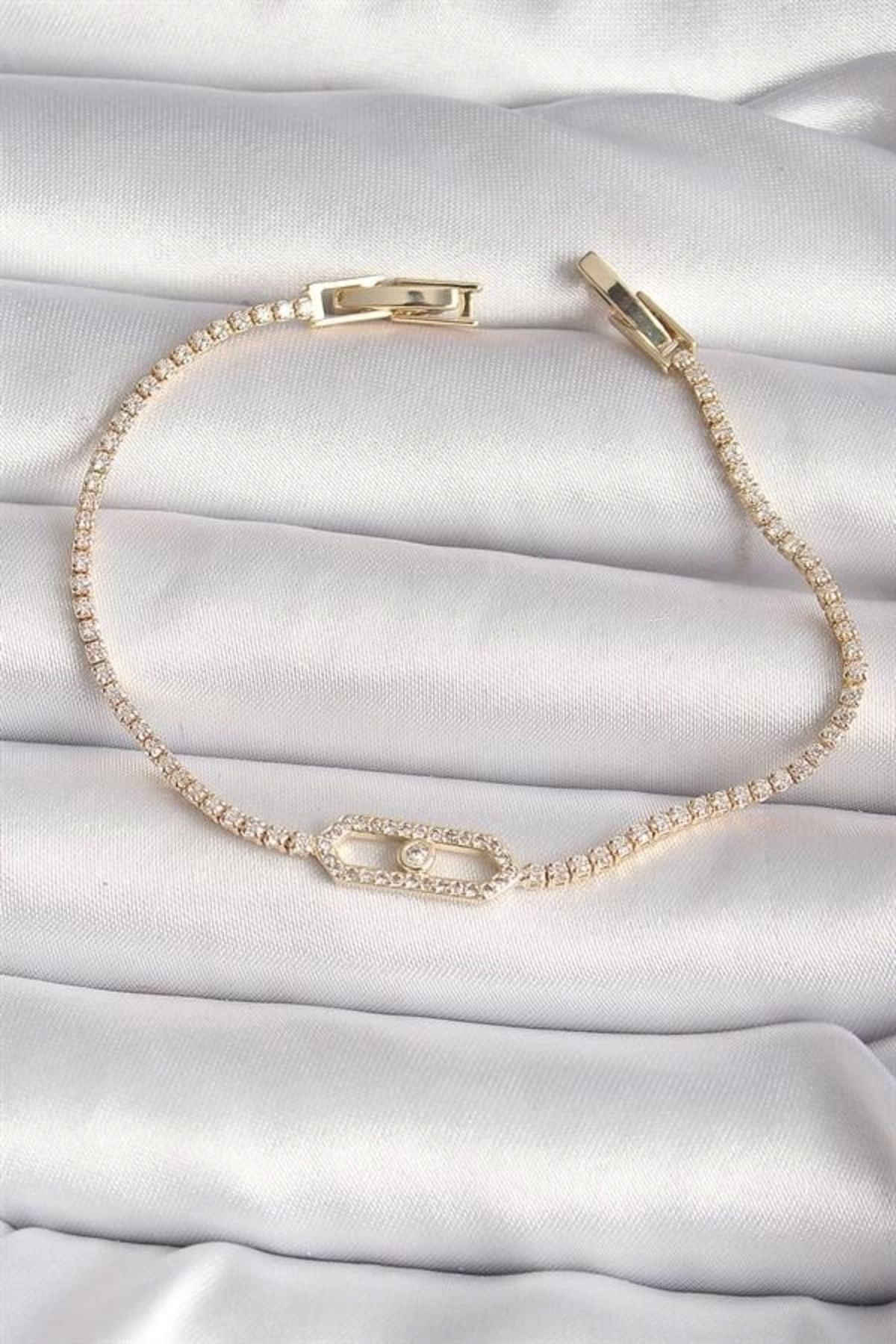 Lale Moda Pirinç Gold Renk Zirkon Taşlı Messika Model Kadın Bileklik