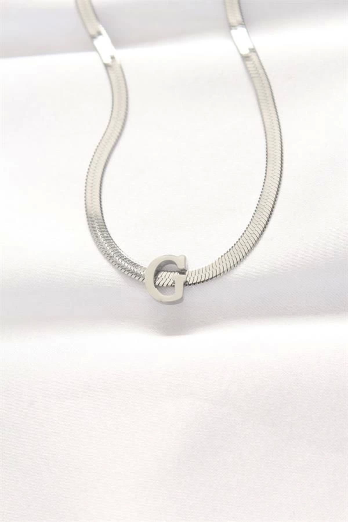 Lale Moda 316L Çelik G Harfli Silver Renk İtalyan Zincirli Kolye