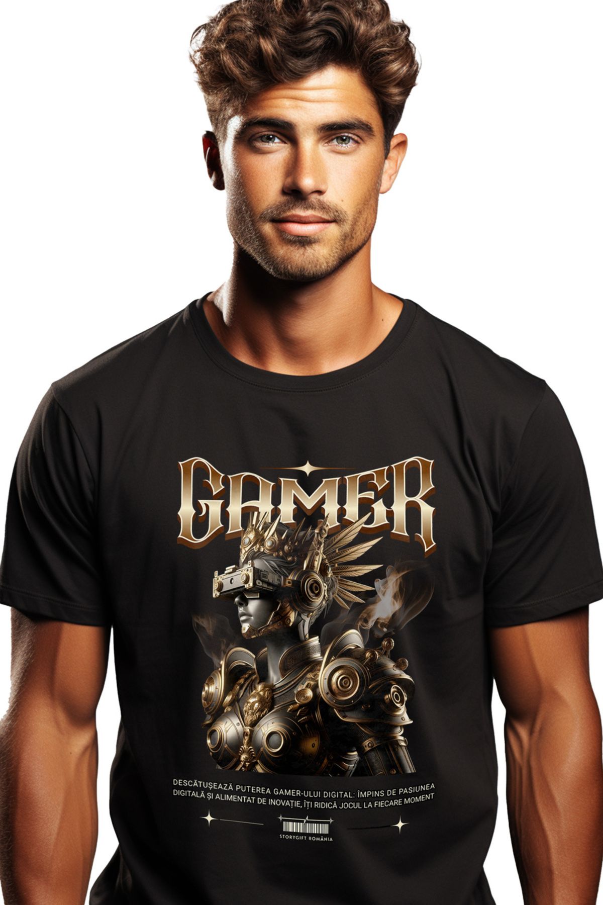 StoryGift Romania Tricou Barbati Gamer Ciber Silueta Feminina Cu Armura Joc Cu Imprimeu Pe Fata, 100% Bumbacstg Masculin - M