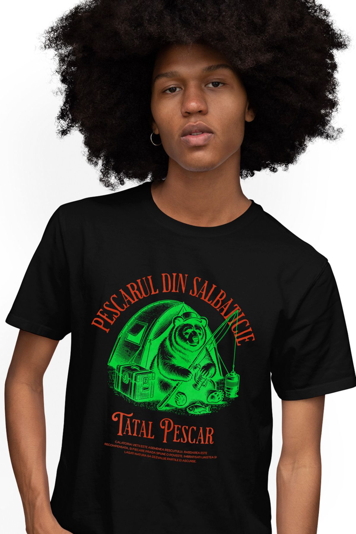 StoryGift Romania Tricou Barbati Tatal Pescar Urs Stand La Pescuit Cort Familie Cu Imprimeu Pe Fata, 100% Bu Stg Masculin - XL