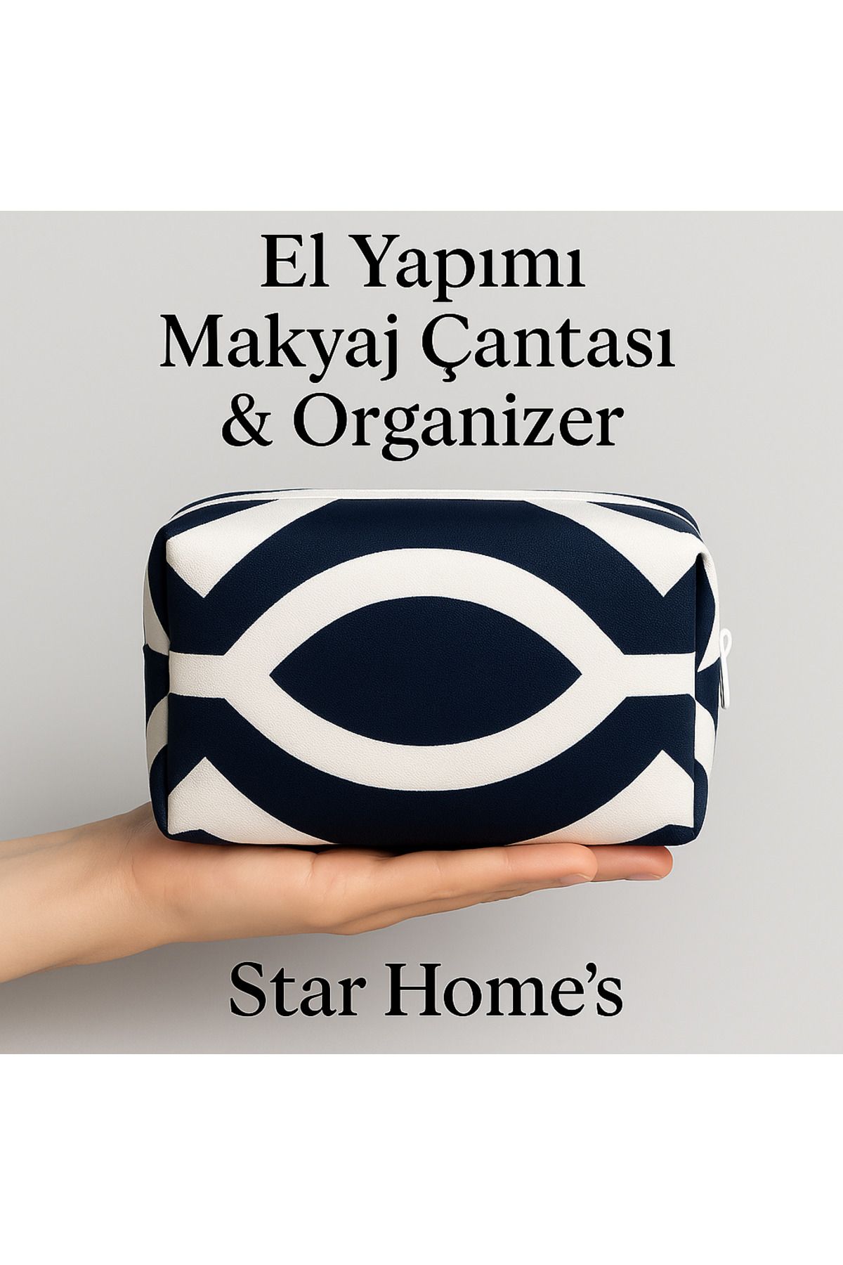 YILDIZ DİJİTAL HOME Siyah Beyaz Geometrik Desenli El Yapımı Makyaj & Seyahat Çantası | Star Home’s