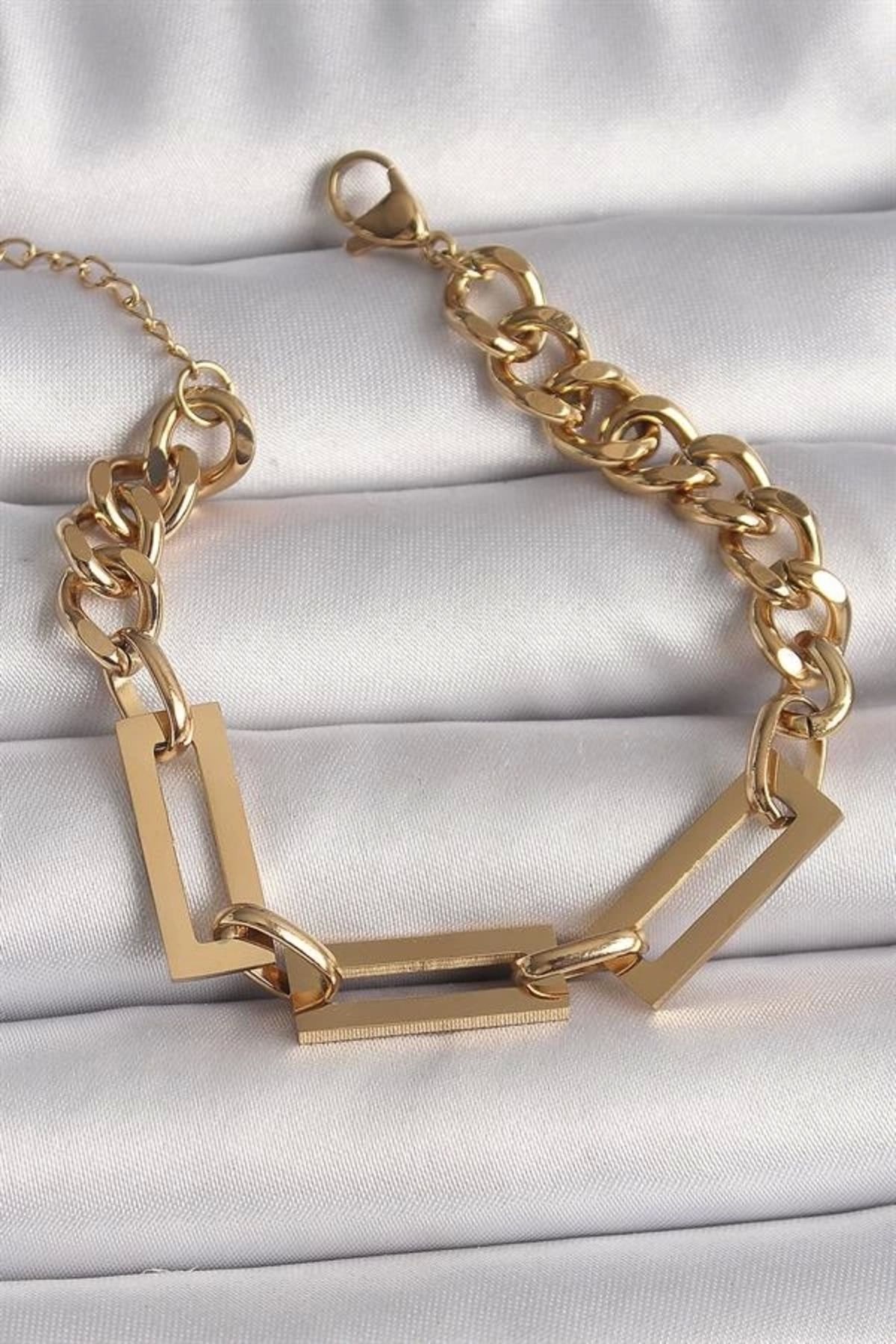 Lale Moda 316L Çelik Gold Renk 2'Li Zincir Model Kadın Bileklik
