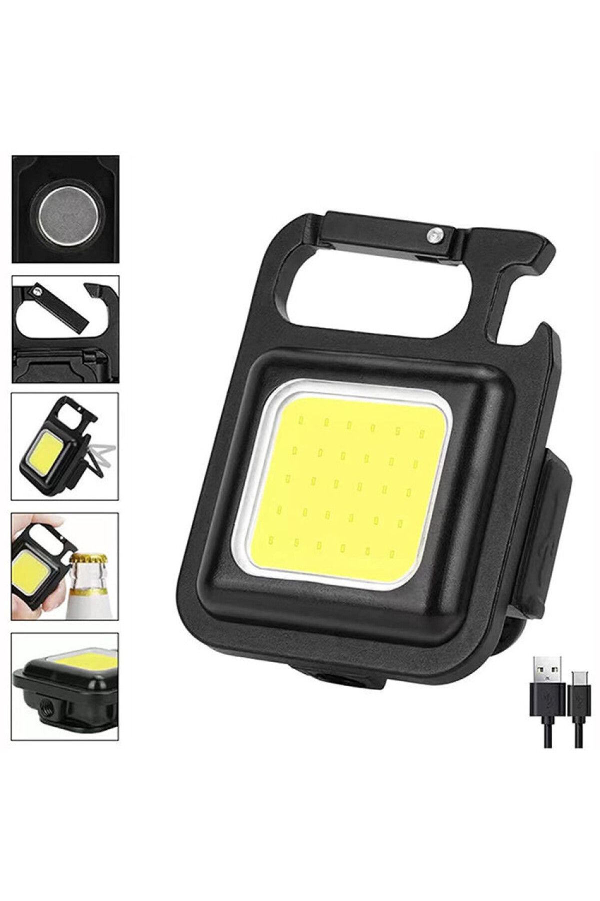 karadağsb Led Anahtarlıklı Cep Boy Cob Led Metal Kasa Mıknatıslı Şişe Açacağı Usb Li Şarj Edilebilir El Fener