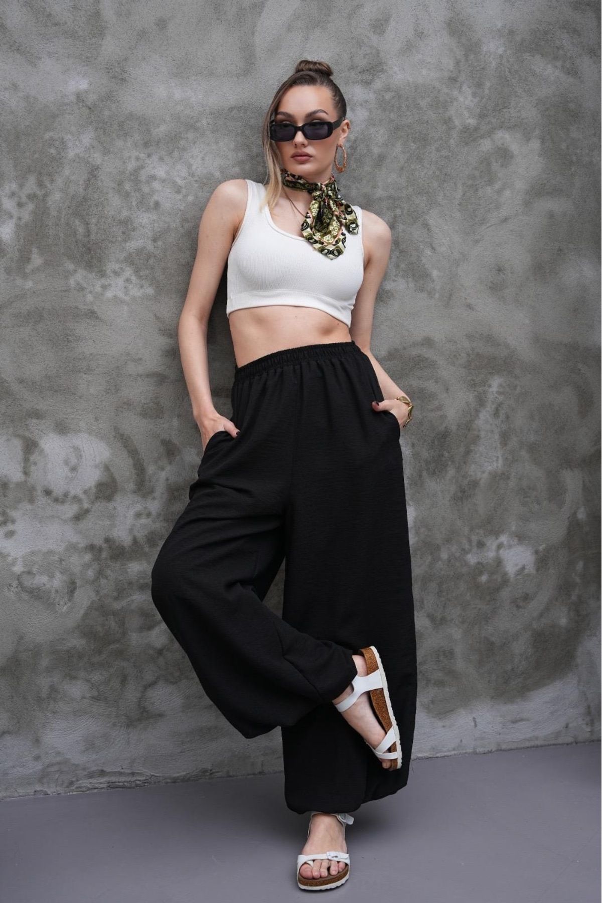 Makarina KADIN PAÇASI LASTİKLİ ŞALVAR MODEL PANTOLON