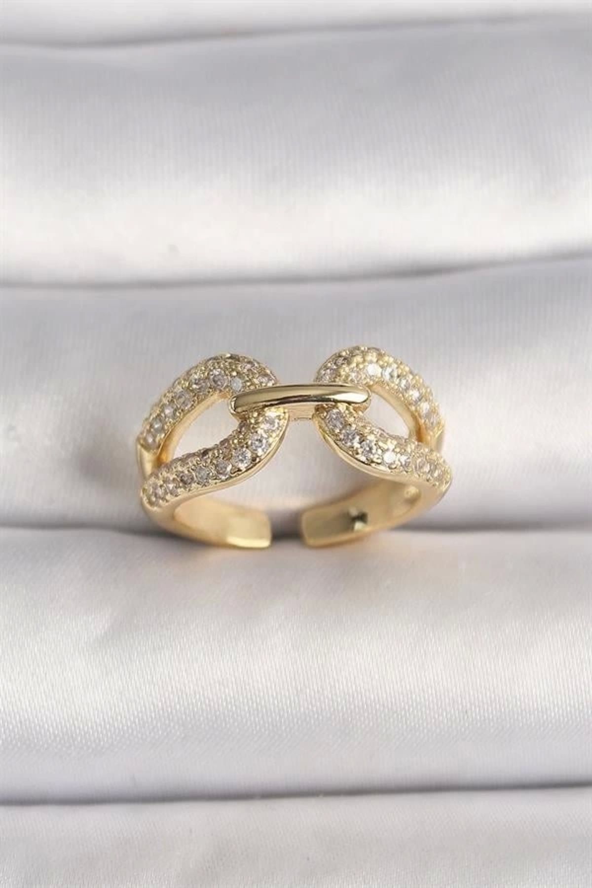 Lale Moda Pirinç Gold Renk Ayarlanabilir Zirkon Taşlı Kadın Yüzük
