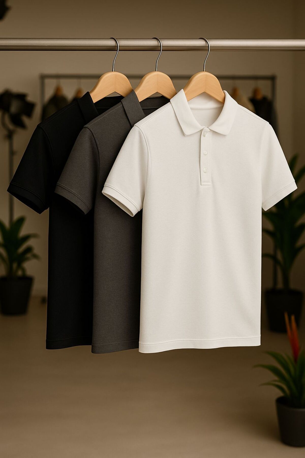 EKZMODA Regular Fit Beyaz Antrasit Siyah 3lü Poloyaka Erkek Polo Yakalı T-shirt