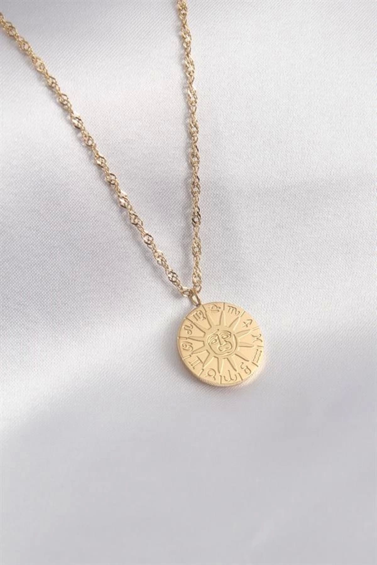 Lale Moda 316L Çelik Gold Renk Burçlar İşleme Kadın Kolye