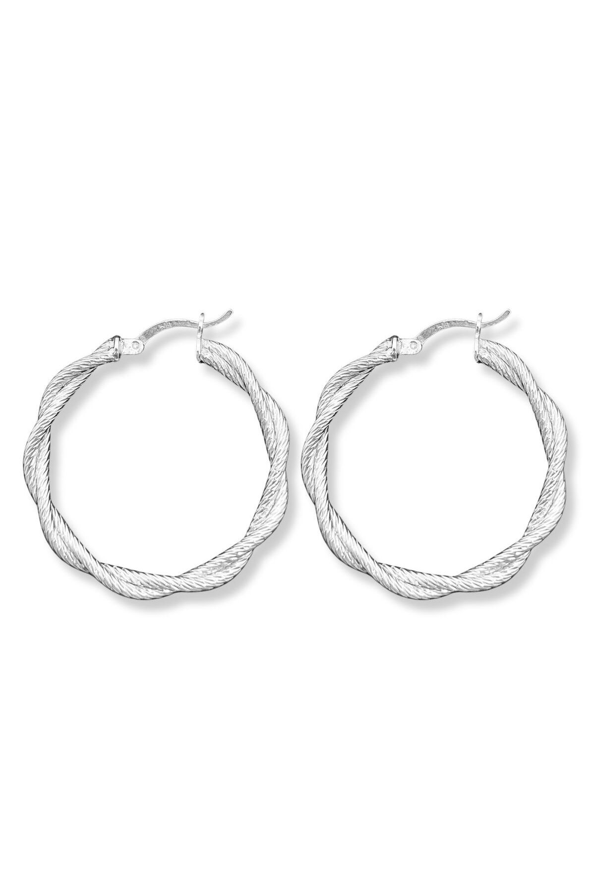 oya silver İkili Formda Lazer Kesim Gümüş Halka Küpe 3.5x3.5CM