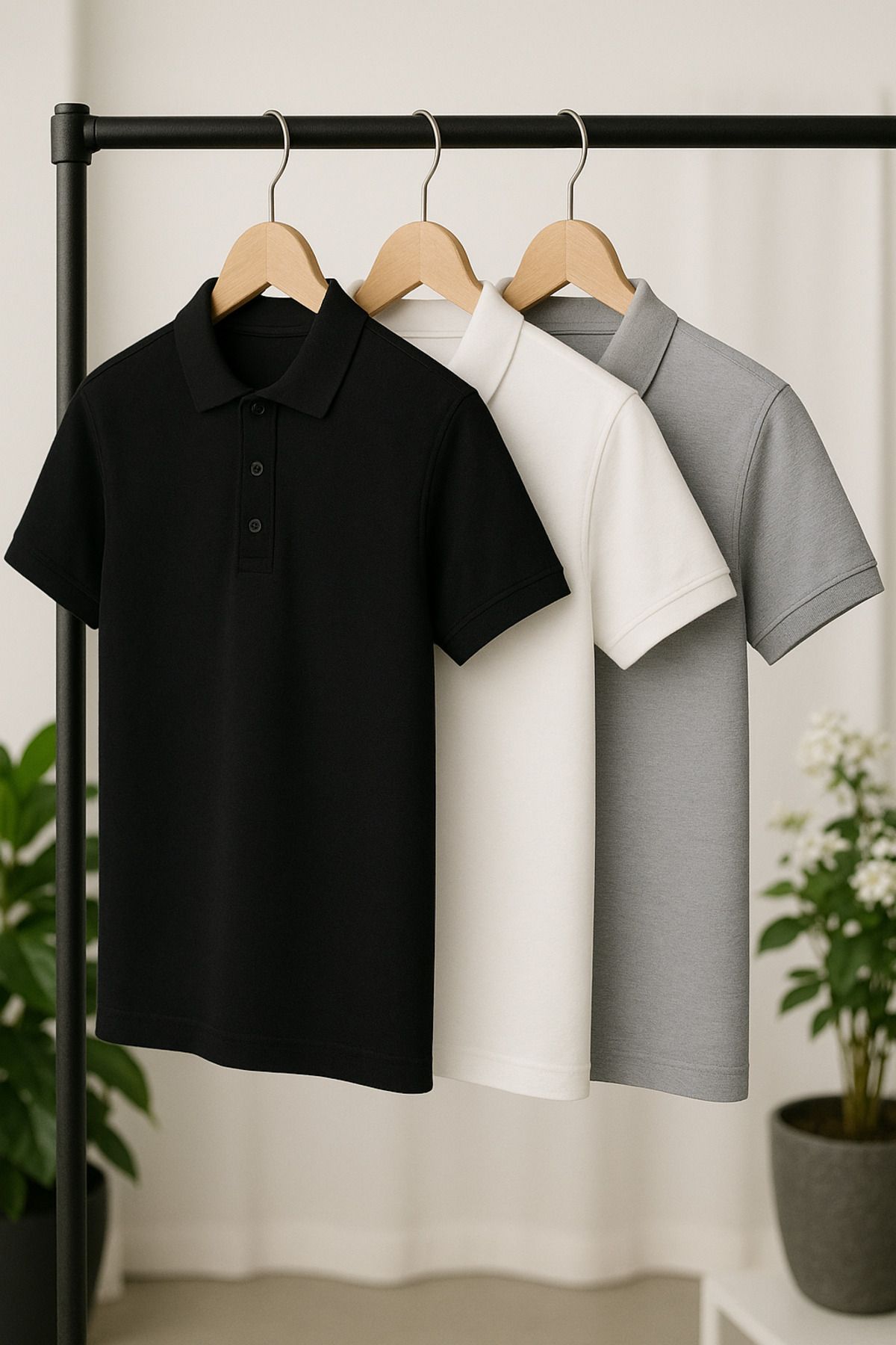 EKZMODA Regular Fit Siyah Beyaz Gri Erkek Polo Yakalı T-shirt