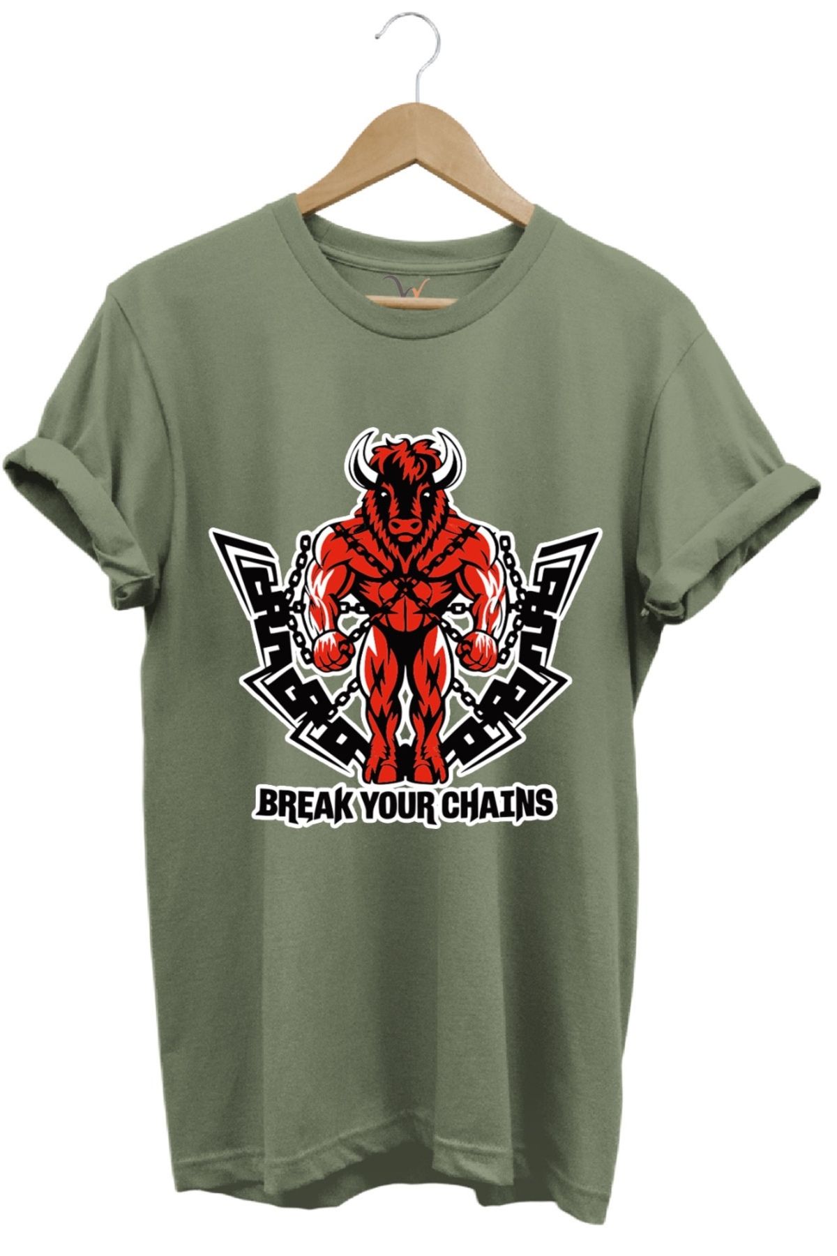 MODA Motivasyon Temalı Kırmızı Boğa %100 Pamuk Bisiklet Yaka Basic T-shirt