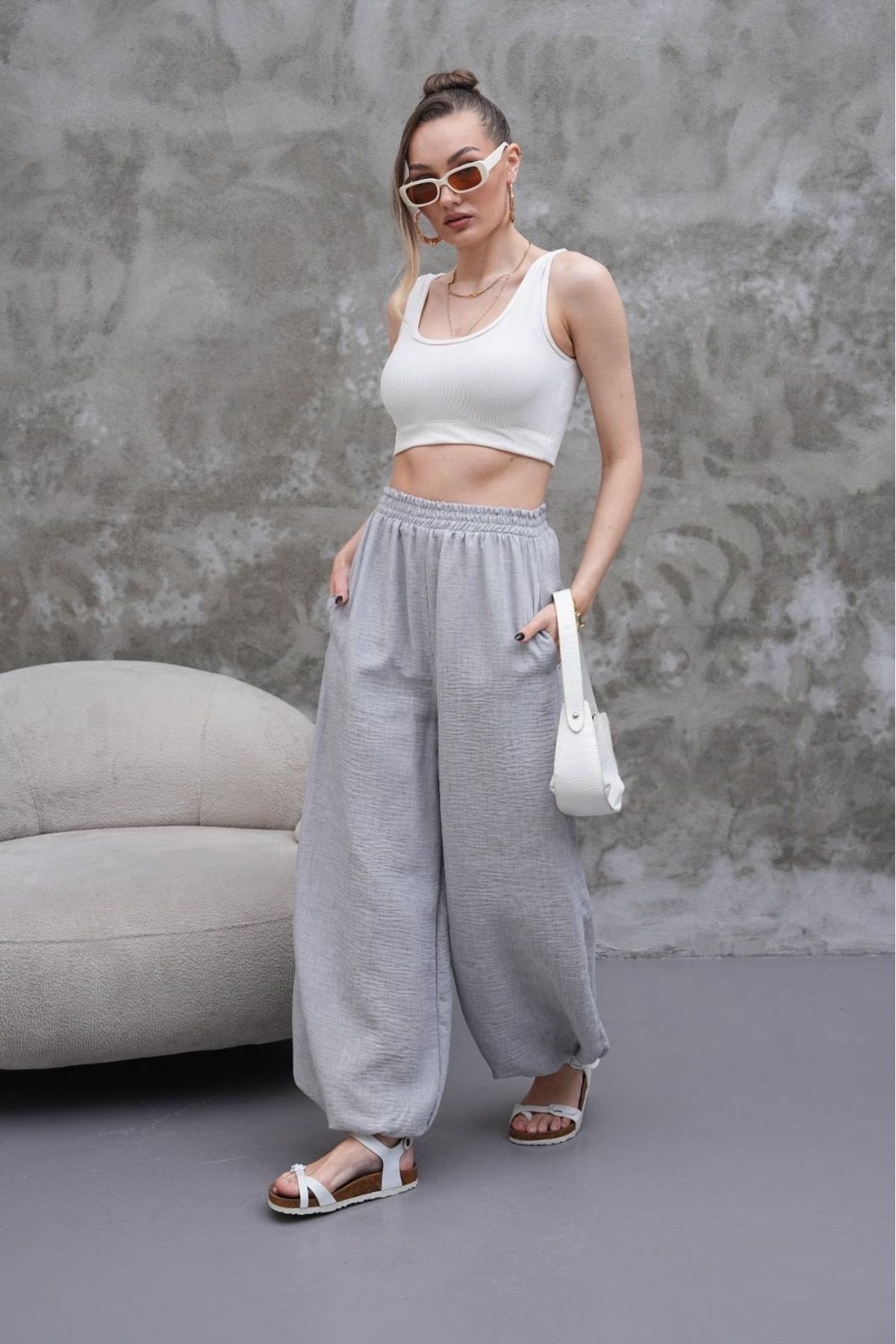 Makarina KADIN PAÇASI LASTİKLİ ŞALVAR MODEL PANTOLON